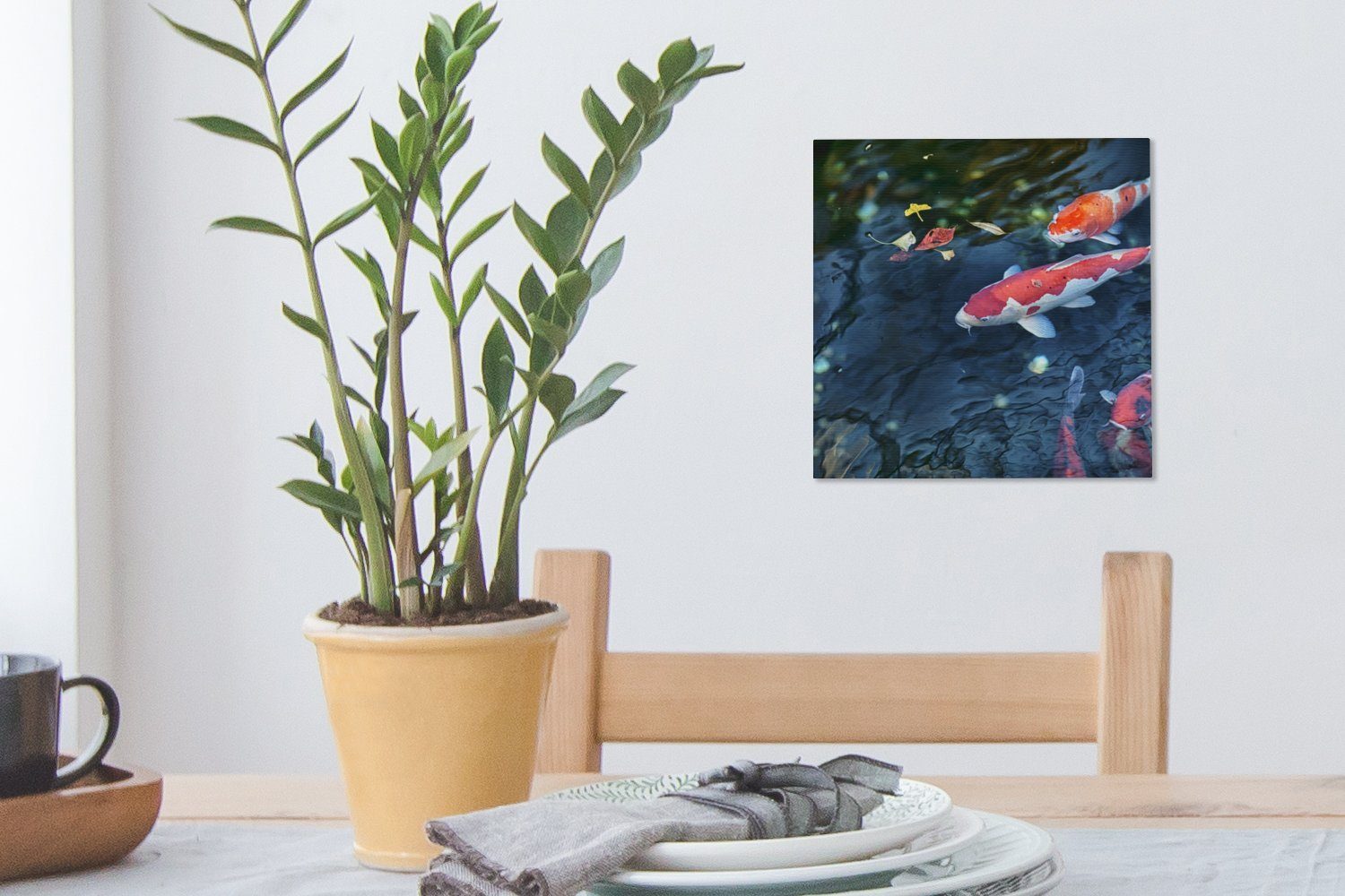 OneMillionCanvasses® Koi-Karpfen für Leinwand in Vier Bilder Wohnzimmer Leinwandbild einem Teich, (1 St), Schlafzimmer