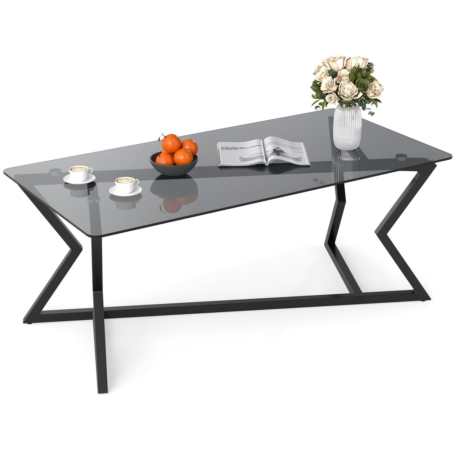 COSTWAY Couchtisch, Glastisch esszimmer, Wohnzimmertisch schwarz