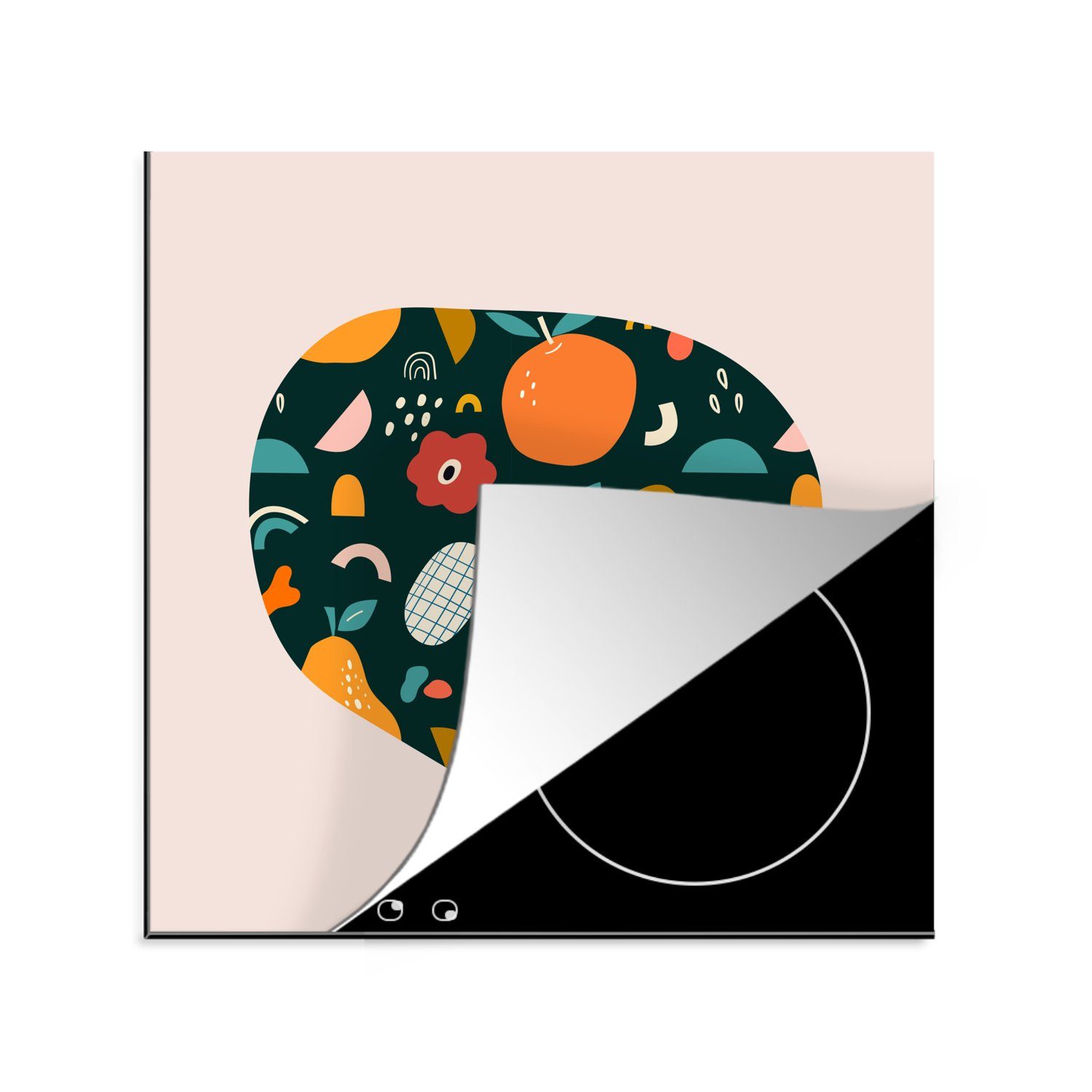 MuchoWow Herdblende-/Abdeckplatte Obst - Lebensmittel - Blumen - Natur - Pastell, Vinyl, (1 tlg), 78x78 cm, Ceranfeldabdeckung, Arbeitsplatte für küche