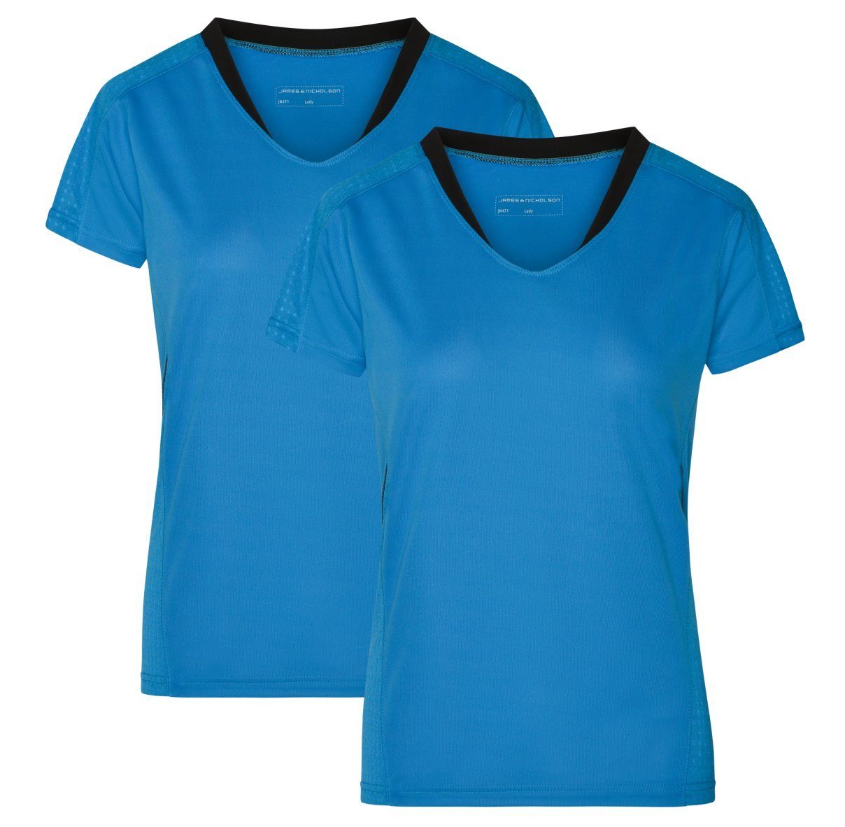 James & Nicholson Laufshirt Doppelpack Damen Kurzarm Laufshirt Running T-Shirt JN471 (Doppelpack, 2 Stück) Atmungsaktiv und Feuchtigkeitsregulierend atlantic/black