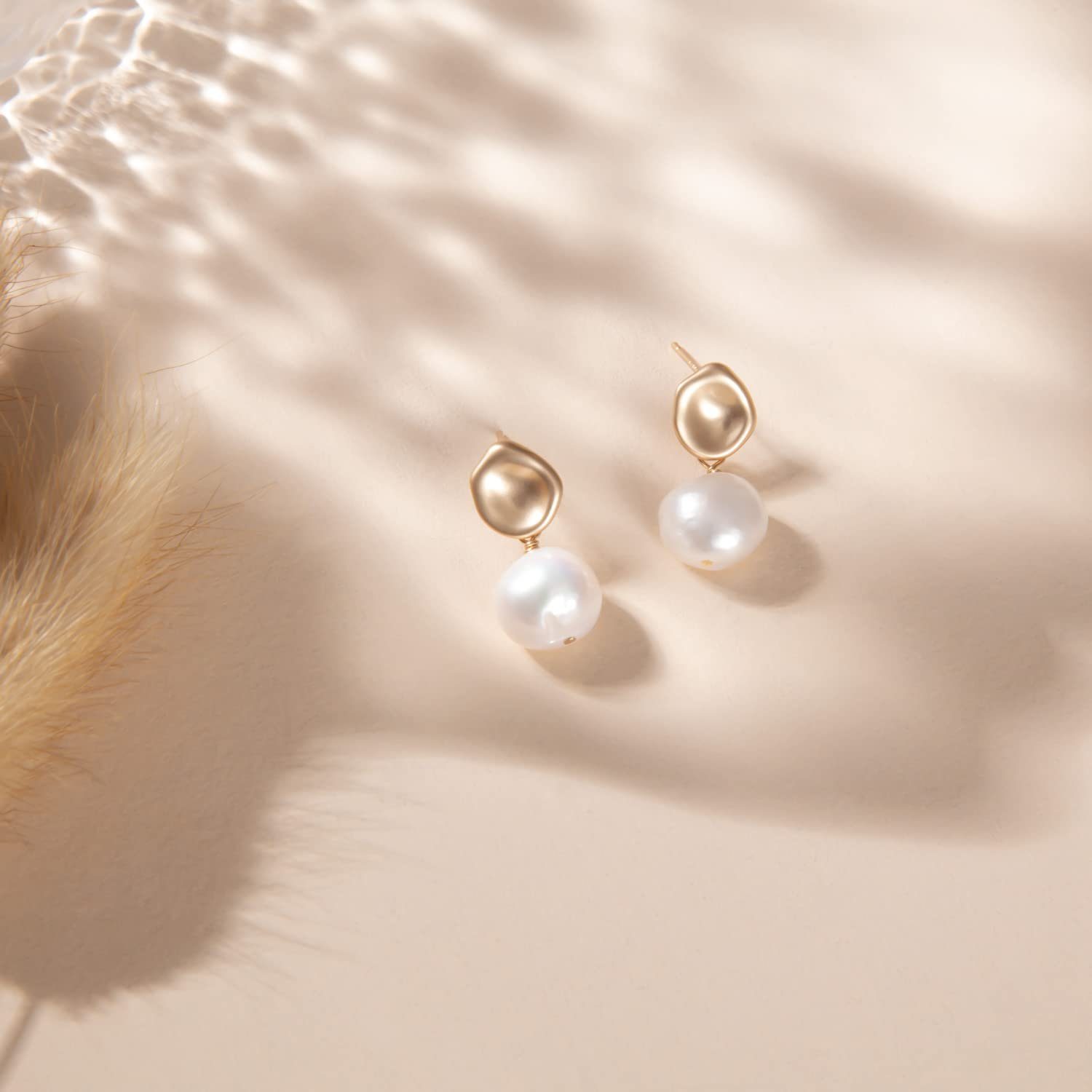 Paar 14K POCHUMIDUU Tropfen Ohrringe), vergoldete moderne (2-tlg., Ohrhänger Süßwasserperlen Hochzeits-Ohrringe Natürliche Ohrringe Gold Perle