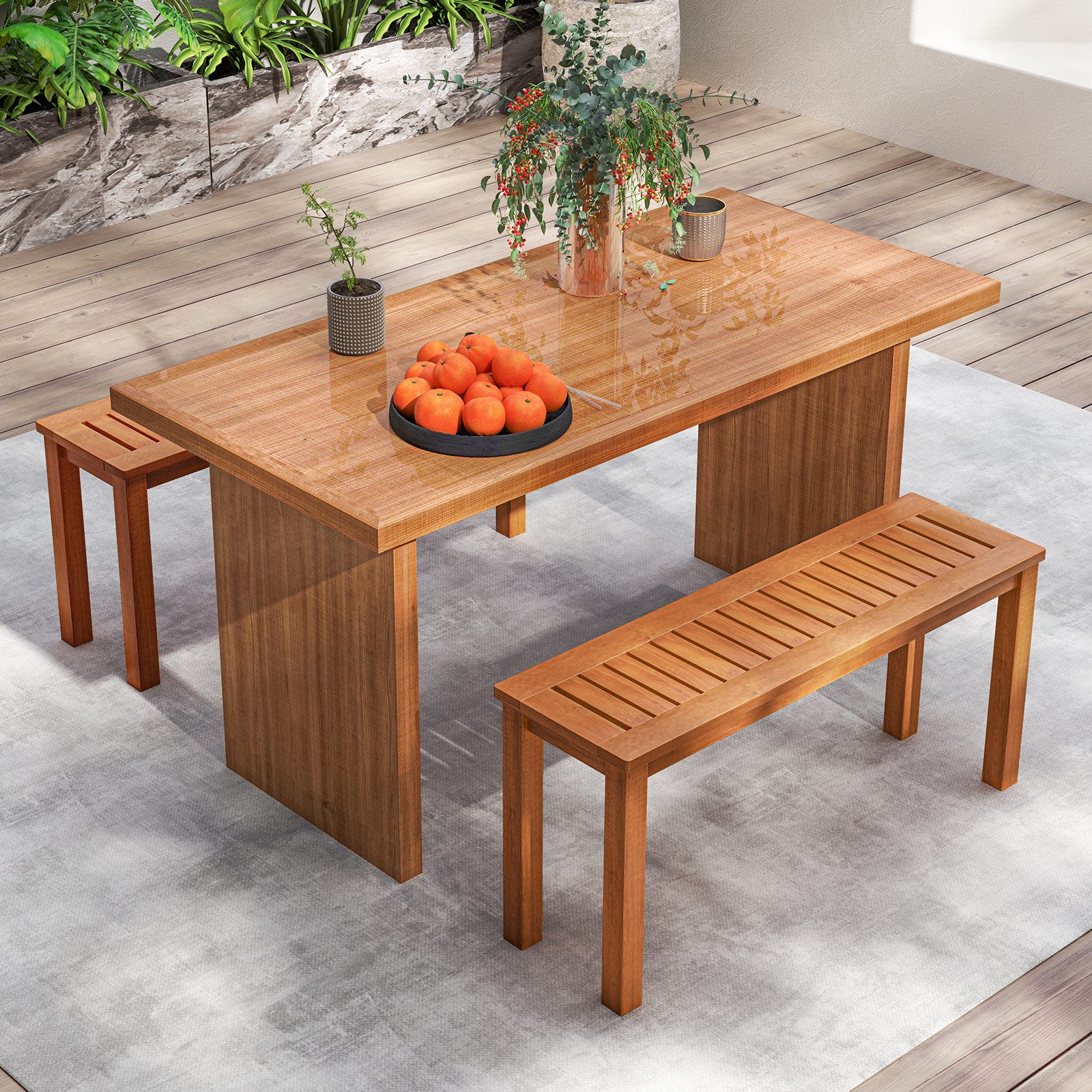 KOMFOTTEU Gartenbank, Sitzbank aus Massivholz, 150 kg belastbar