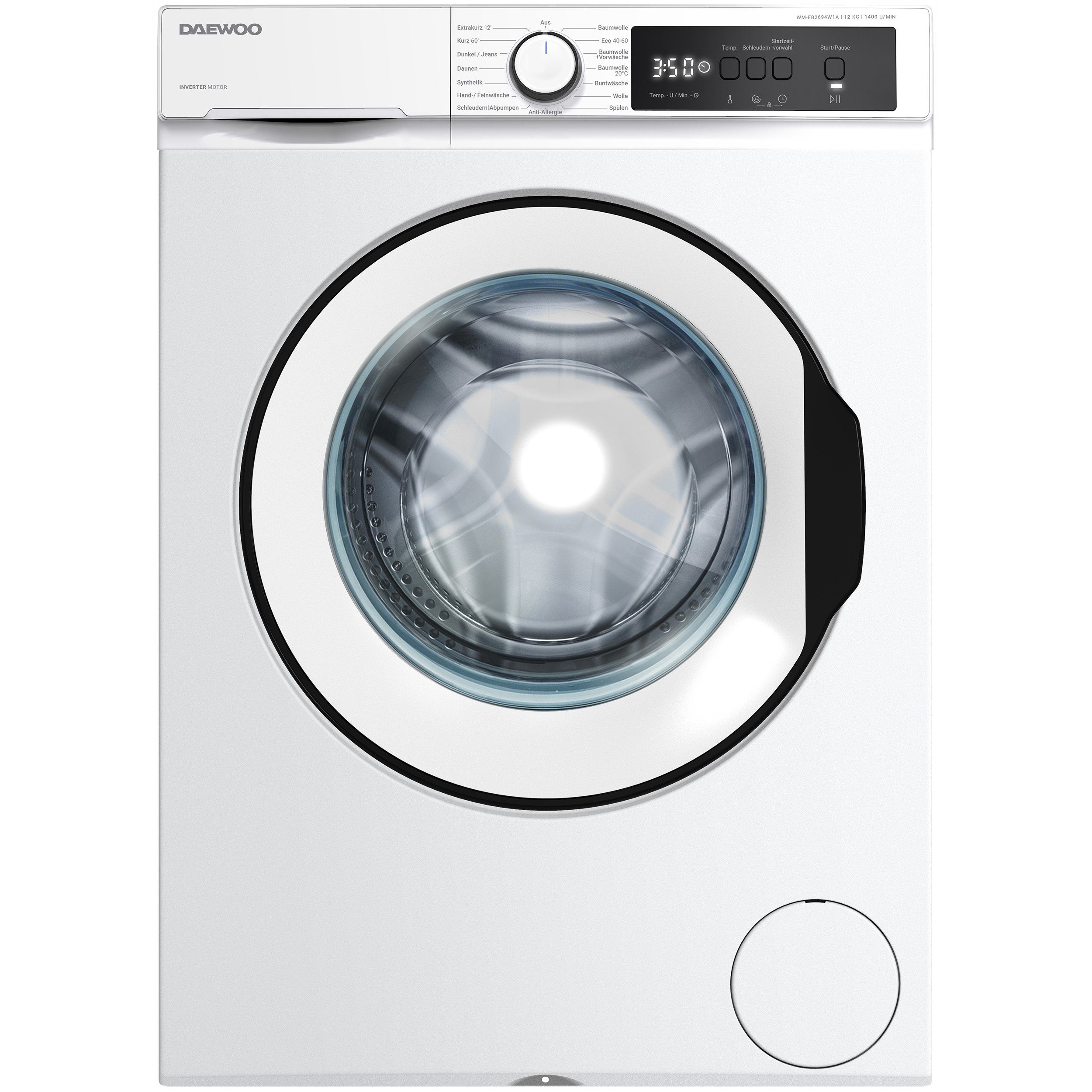 Daewoo Waschmaschine WM-FB2694W1A-DE, 12 kg, 1400 U/min, Frontlader, Inverter Motor, AquaStop, 12kg, Allergy-Safe Programm