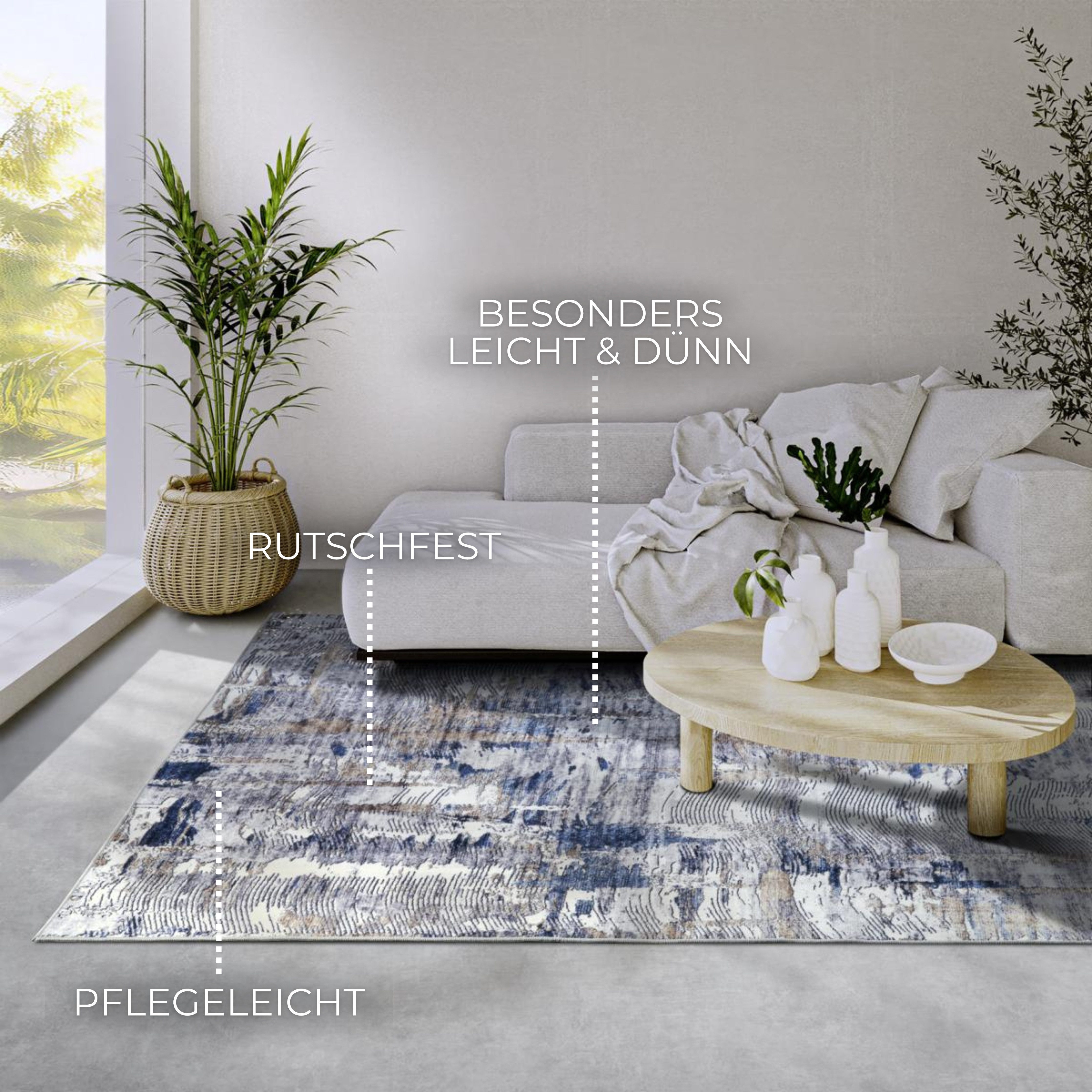 ELLE DECORATION Teppich Malard, rechteckig, Höhe: 5 mm, Kurzflor, Anti Rutsch, Vintage, Modern, Wohnzimmer, Flur