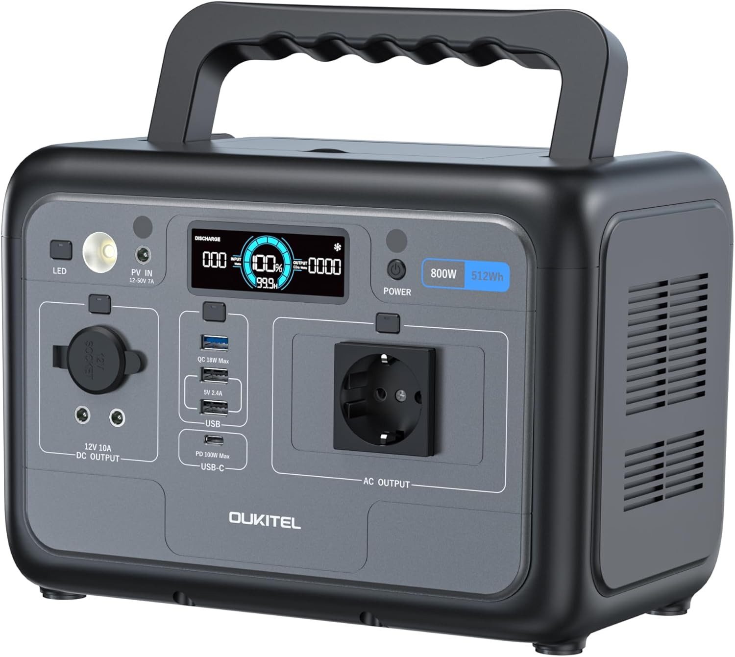 OUKITEL Stromerzeuger Solargenerator 800W, 512Wh Tragbarer Powerstation mit Solarpanel, 1600 in kW, (Stromversorgung Set, 1-tlg., Stromerzeuger), LiFePO4 Batterie, für Camping Outdoor