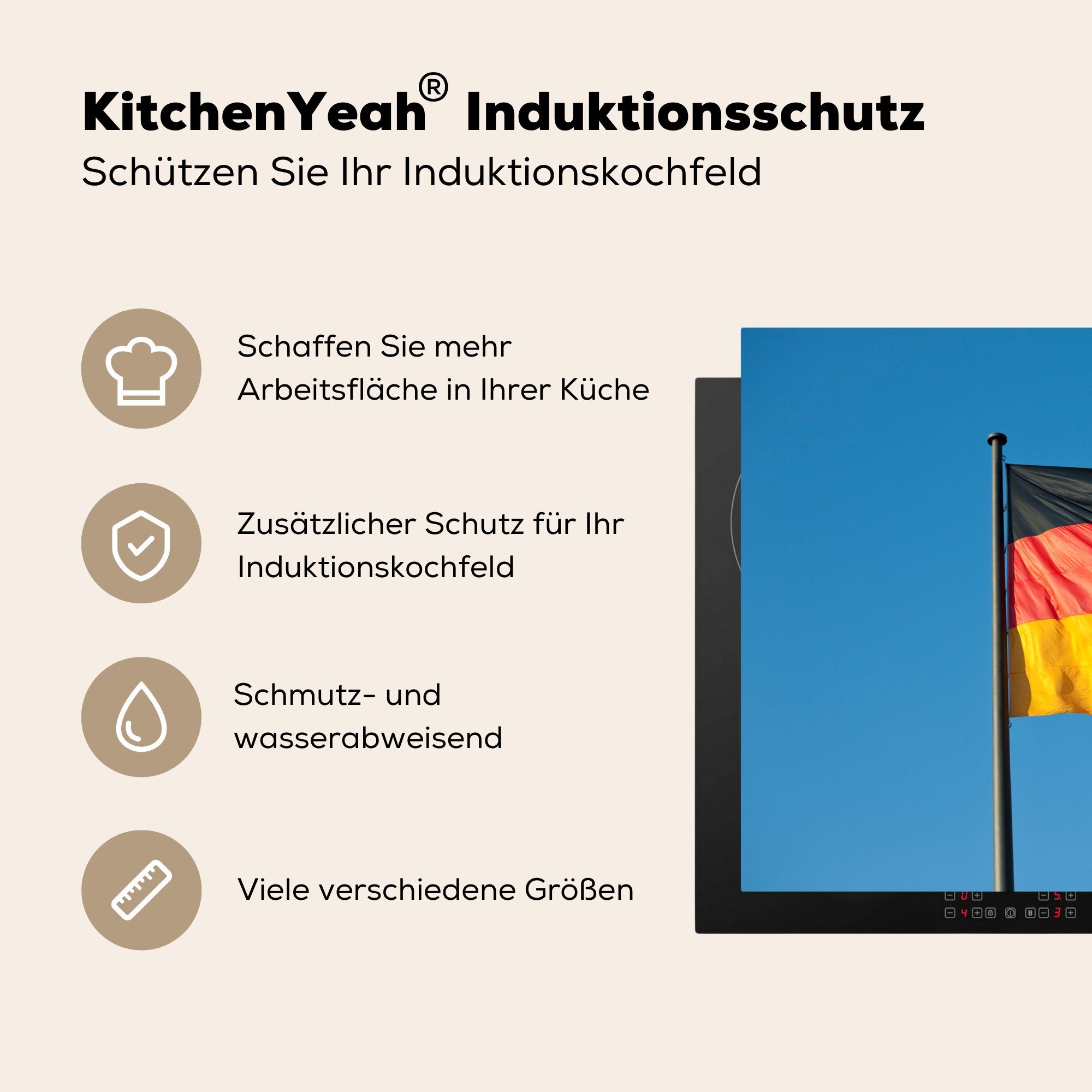 deutschen 81x52 küche, Herdblende-/Abdeckplatte MuchoWow cm, tlg), für der Vinyl, (1 die Schutz Foto Flagge, Ceranfeldabdeckung Induktionskochfeld