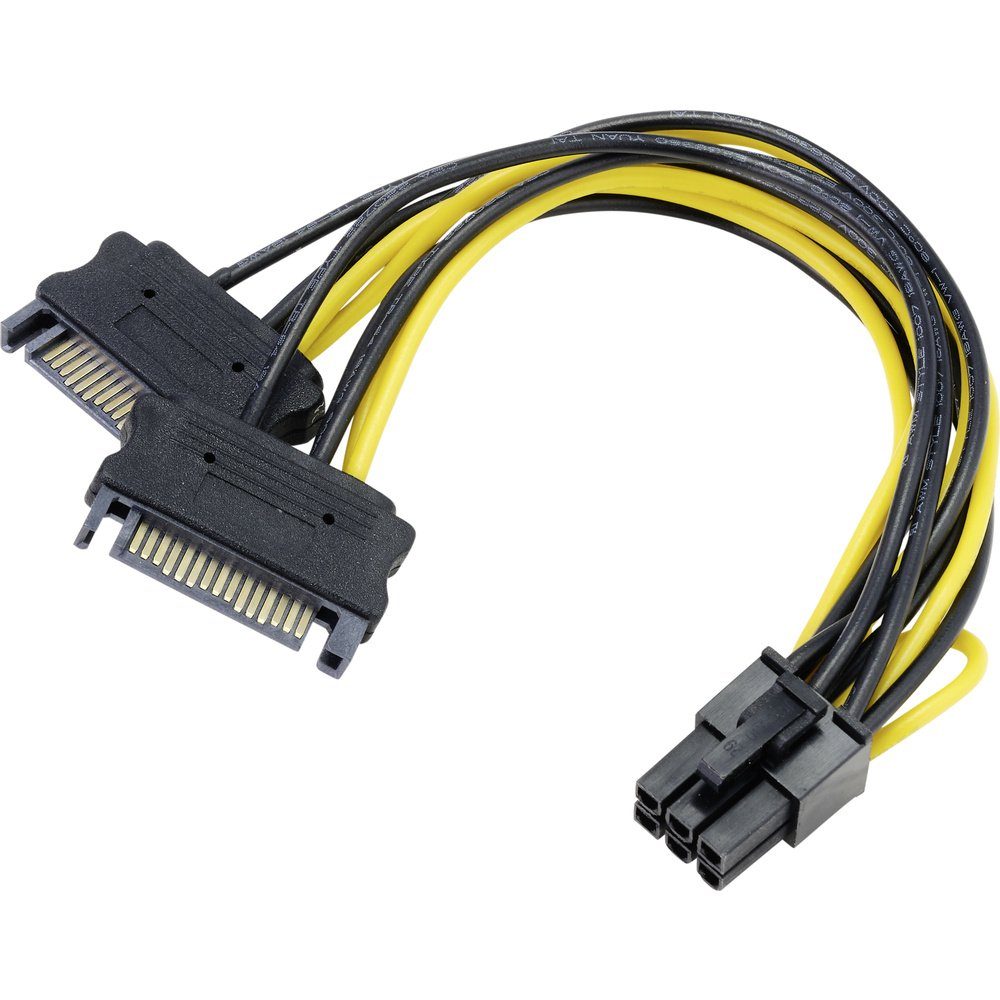 Akasa Strom Adapter [2x SATA-Strom-Stecker 15pol. - 1x PCIe-Stecker 6p Stromkabel