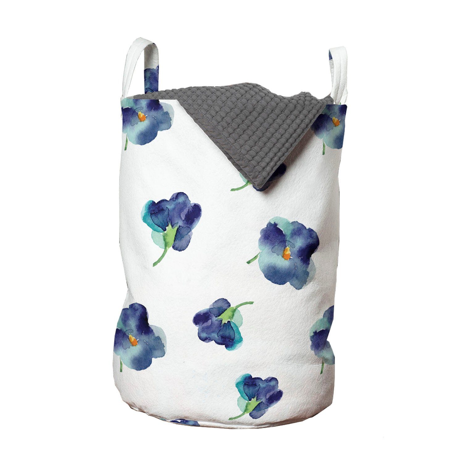 Abakuhaus Wäschesäckchen Wäschekorb mit Griffen Kordelzugverschluss für Waschsalons, Blumen Aquarell violette Blüten