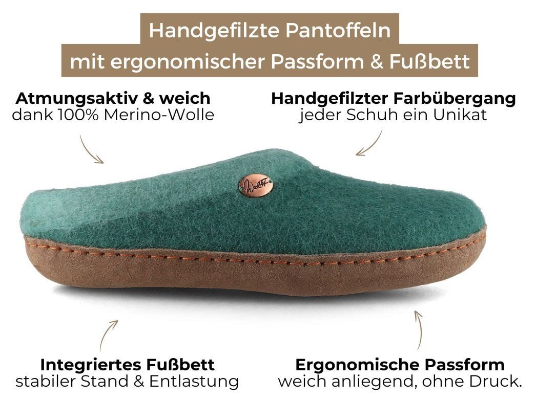 WoolFit Barfuß-Hausschuhe Sherpa Hausschuh handgefilzt aus 100% Wolle