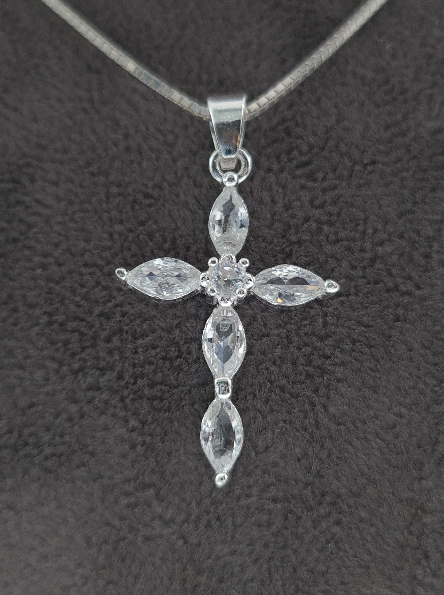 NAHLE Kreuzkette Damen Kette Kreuz Silberkette Kette Zirkonia 925 Silber Halskette (inklusive Schmuckbox), 925 Silber Anhänger - rhodiniert