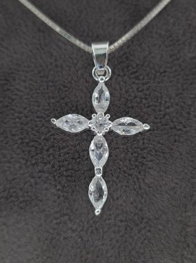 NAHLE Kreuzkette Damen Kette Kreuz Silberkette Kette Zirkonia 925 Silber Halskette (inklusive Schmuckbox), 925 Silber Anhänger - rhodiniert