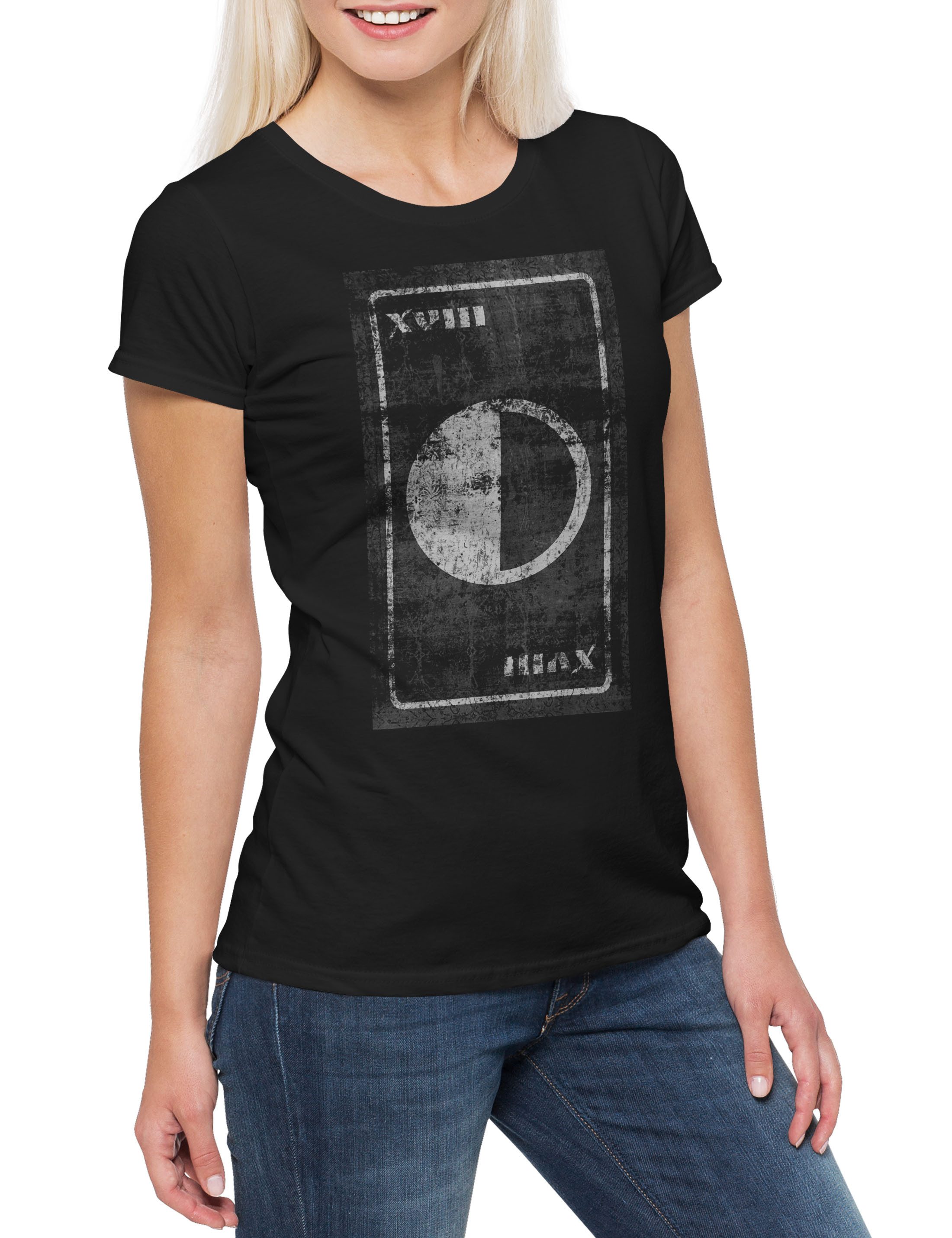 Print-Shirt Tarot The Moon Damen T-Shirt Karte Karten Card Voddoo Der Mond Priest