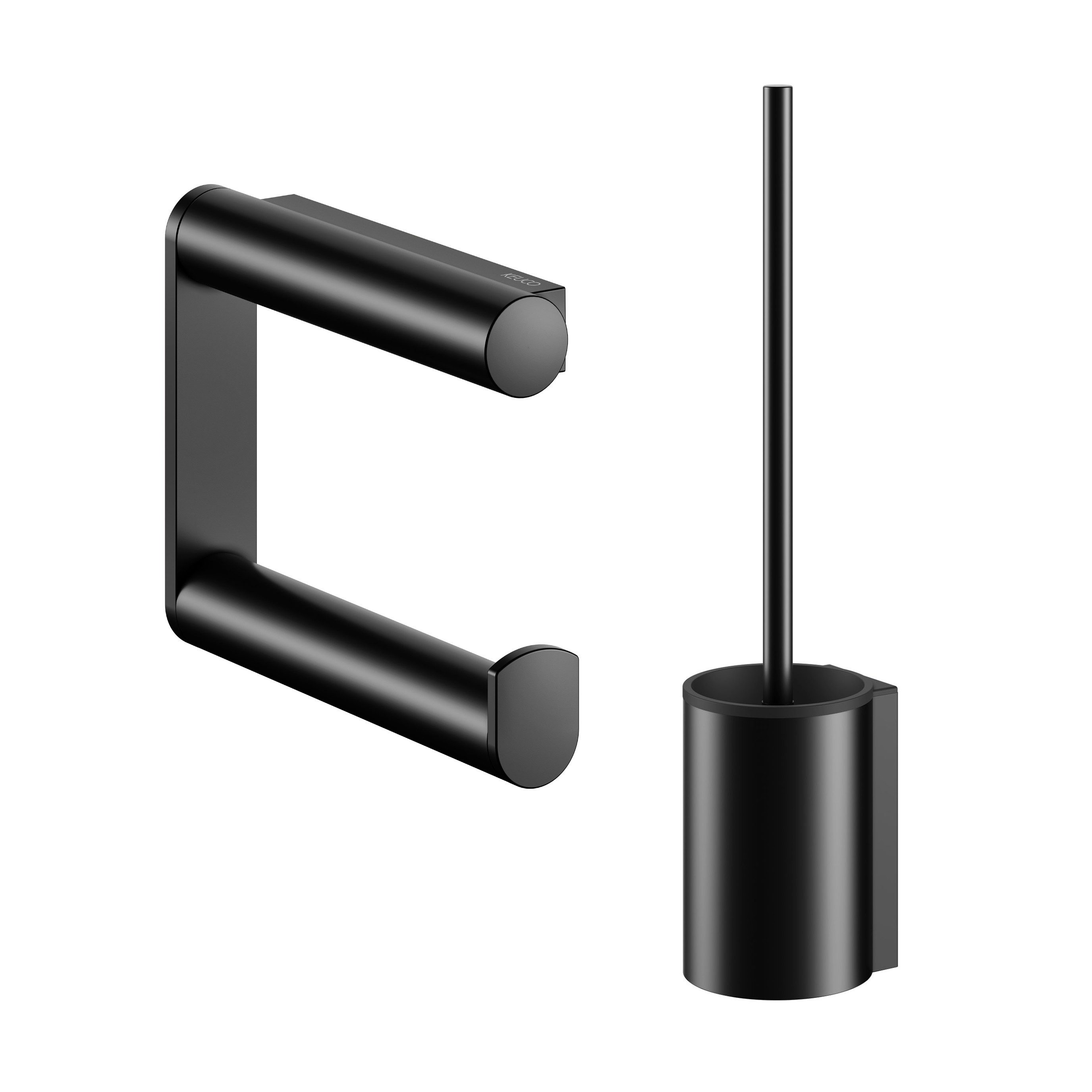 Keuco Badaccessoire-Set Plan aus Toilettenpapierhalter und WC-Bürstengarnitur, Set, offener Bügel, mit Ersatzkopf, Metall schwarz matt, Made in Germany