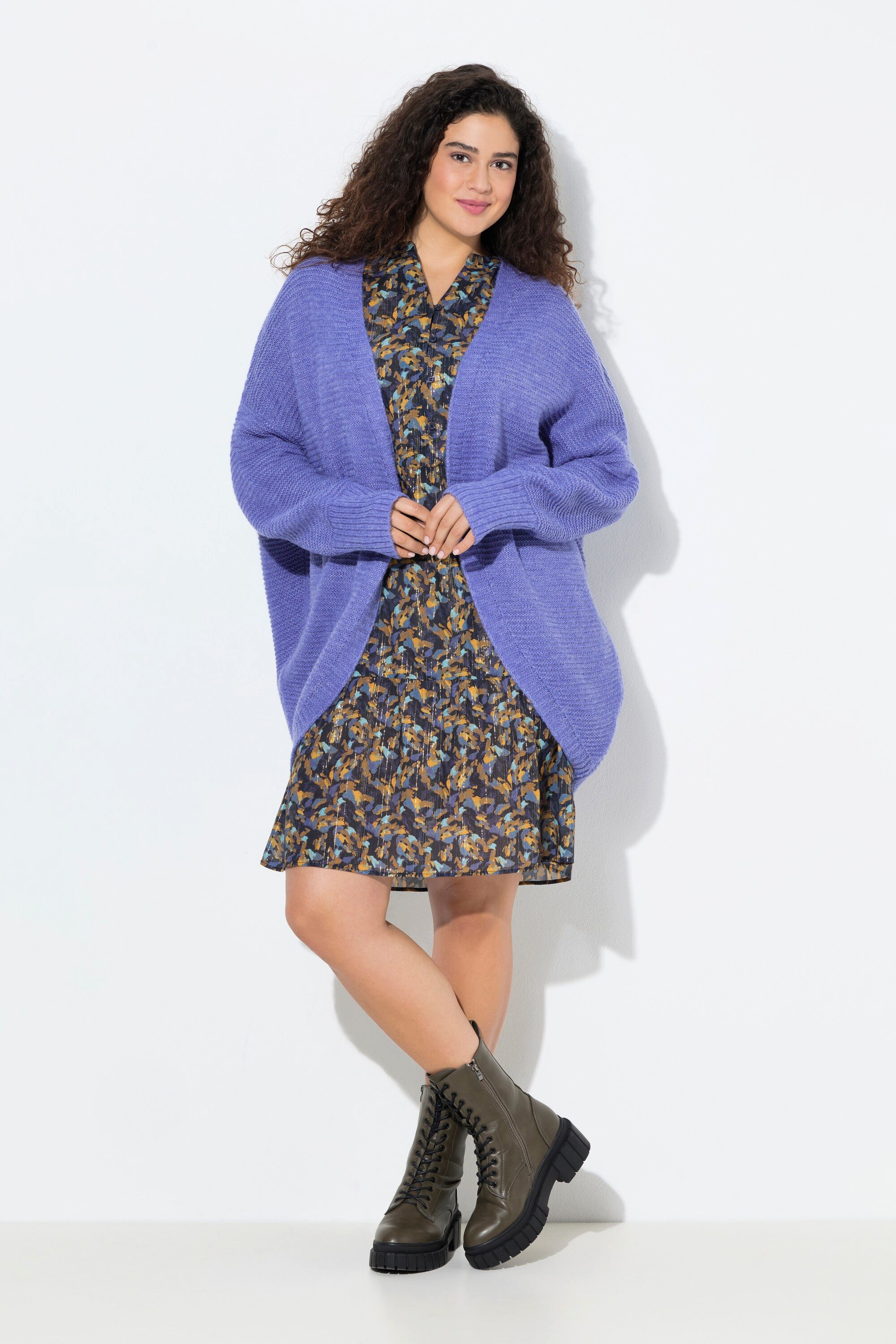 Ulla Popken Strickjacke Strickjacke Egg-Shape Wollanteil offene Form