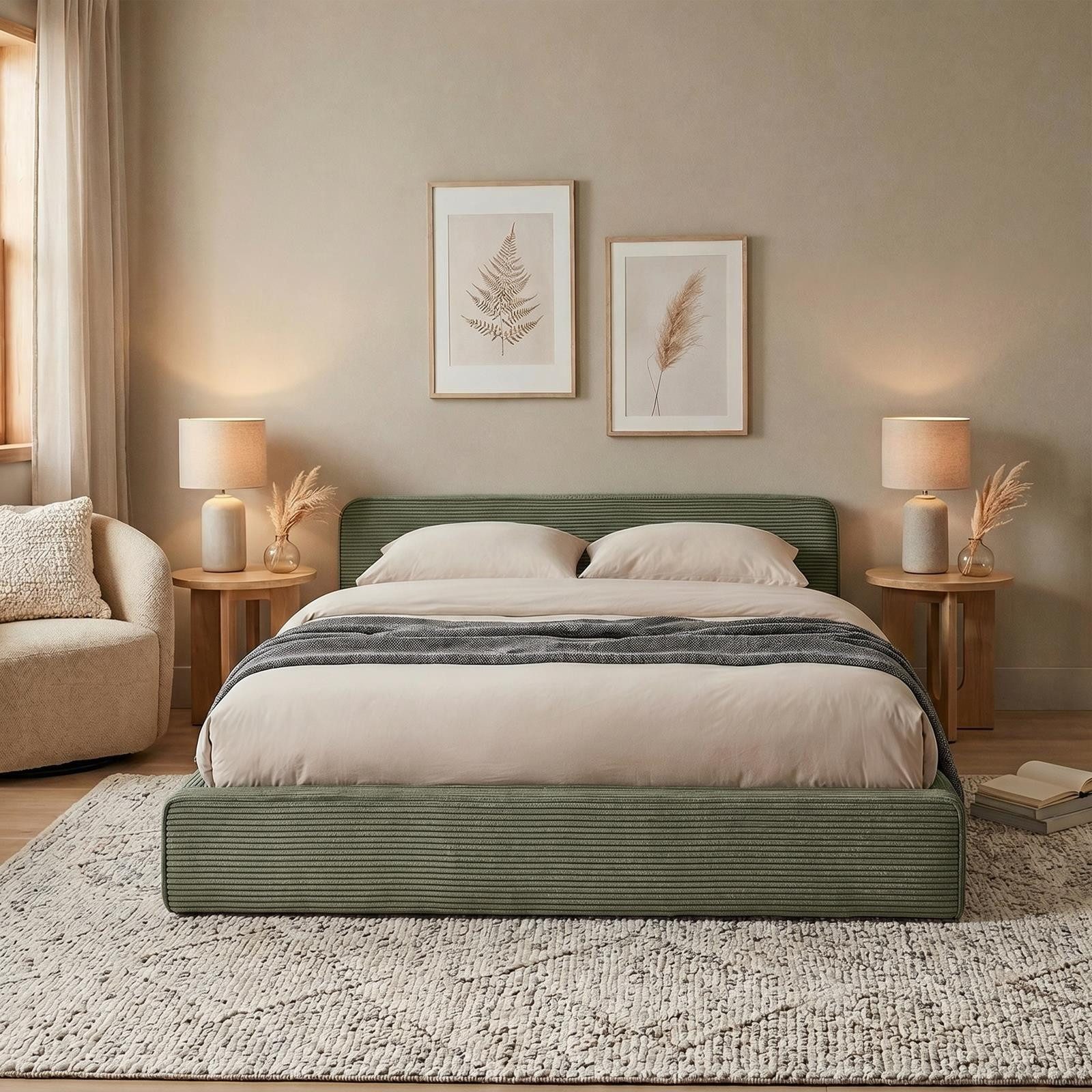IDIMEX Polsterbett CURSIO, Doppelbett 140x200 cm mit Lattenrost in Cord-Optik Grün