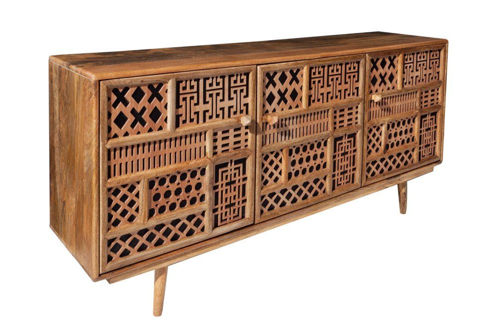 riess-ambiente Sideboard MARRAKESCH 160cm natur / schwarz (Einzelartikel, 1 St), Wohnzimmer · Massivholz · Mango · Kommode · Boho Stil