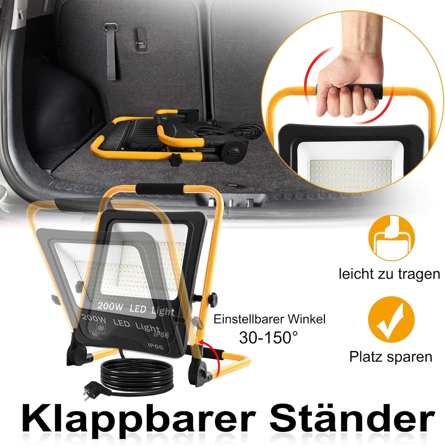 FIVMEN LED Flutlichtstrahler LED Baustrahler mit 3M Kabel LED Fluter Arbeitsscheinwerfer, für Innen-und Außenbereich,Garage, Baustelle, Sportplatz