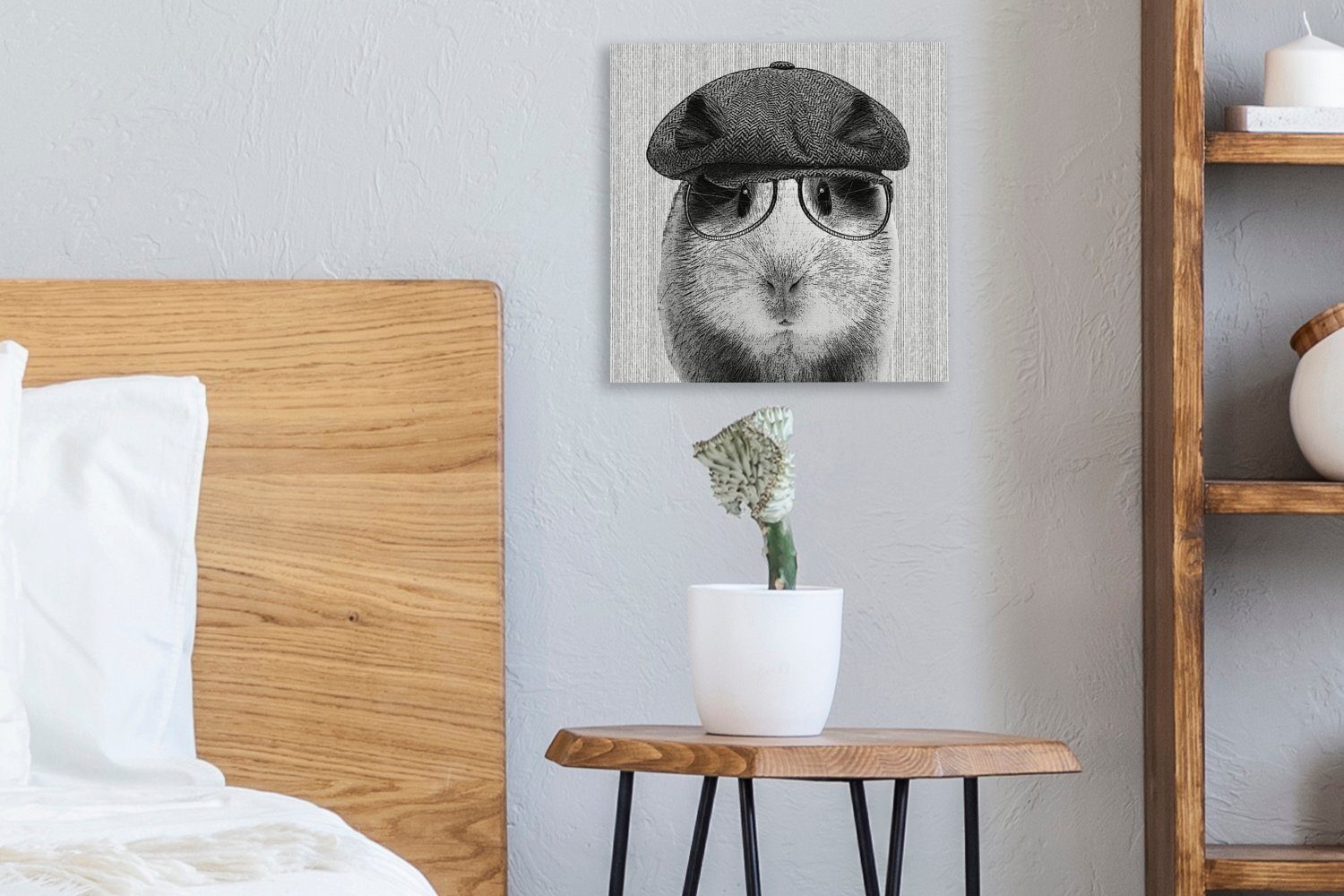 - - - Baskenmütze Bilder Meerschweinchen Wohnzimmer (1 für Leinwand Leinwandbild St), Schlafzimmer Brille Hipster, OneMillionCanvasses®