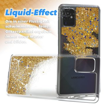 EAZY CASE Handyhülle Liquid Glittery Case für Samsung Galaxy A51 6,5 Zoll, Durchsichtig Back Case Handy Softcase Silikonhülle Glitzer Cover Gold