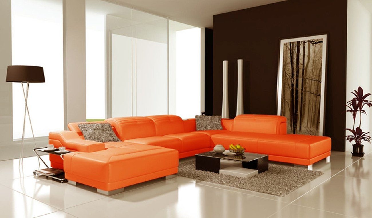 Luxus Ecksofa, Orange Design Garnitur Couch Neu JVmoebel Ecke Couchen Leder Couch Polster