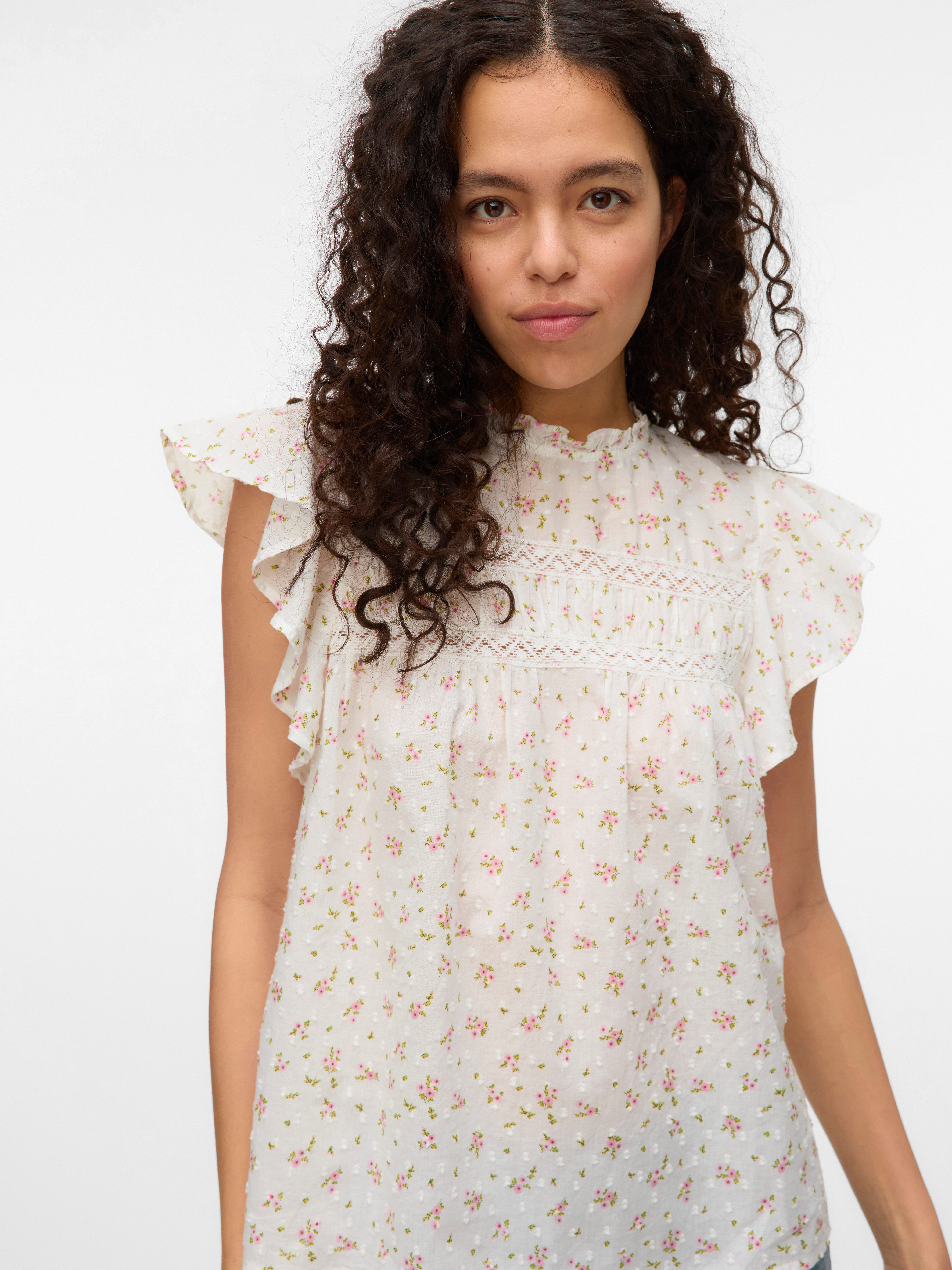 Vero Moda Blusenshirt VMTRINE SL LACE TOP WVN NOOS Baumwolle