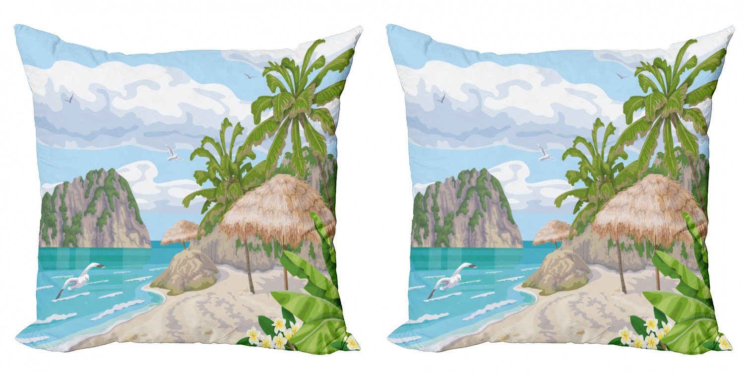 Grafik-Strand Stück), Abakuhaus Doppelseitiger Meer Tropic Digitaldruck, Ausblick Modern (2 Kissenbezüge Accent