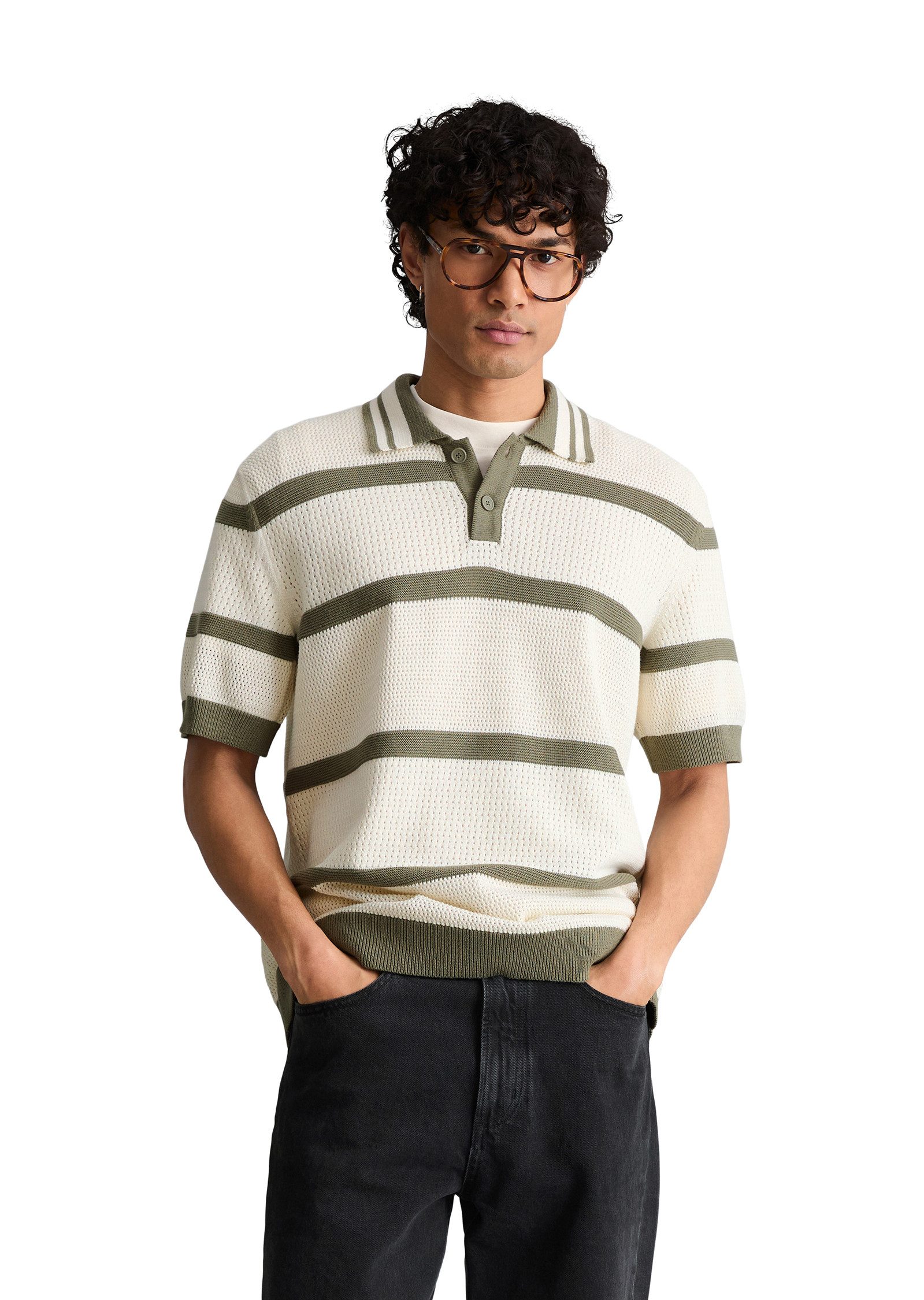 Marc O'Polo DENIM Poloshirt regular mit Strickvariationen und Streifen