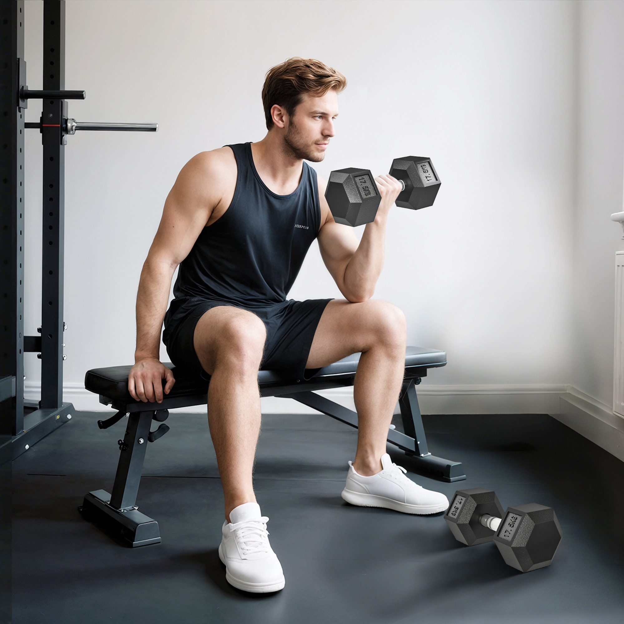 HOMCOM Hantel-Set mit gerändeltem Griff, 2 x 17,5kg, (Kurzhantel aus Gusseisen, Kurzhanteln für Männer und Fraue), für Zuhause, Fitnessstudio, Krafttraining