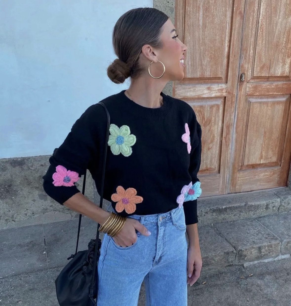 Blumenstrick-Langarm-Pullover und Hosen-Kombi-Set - Main Image