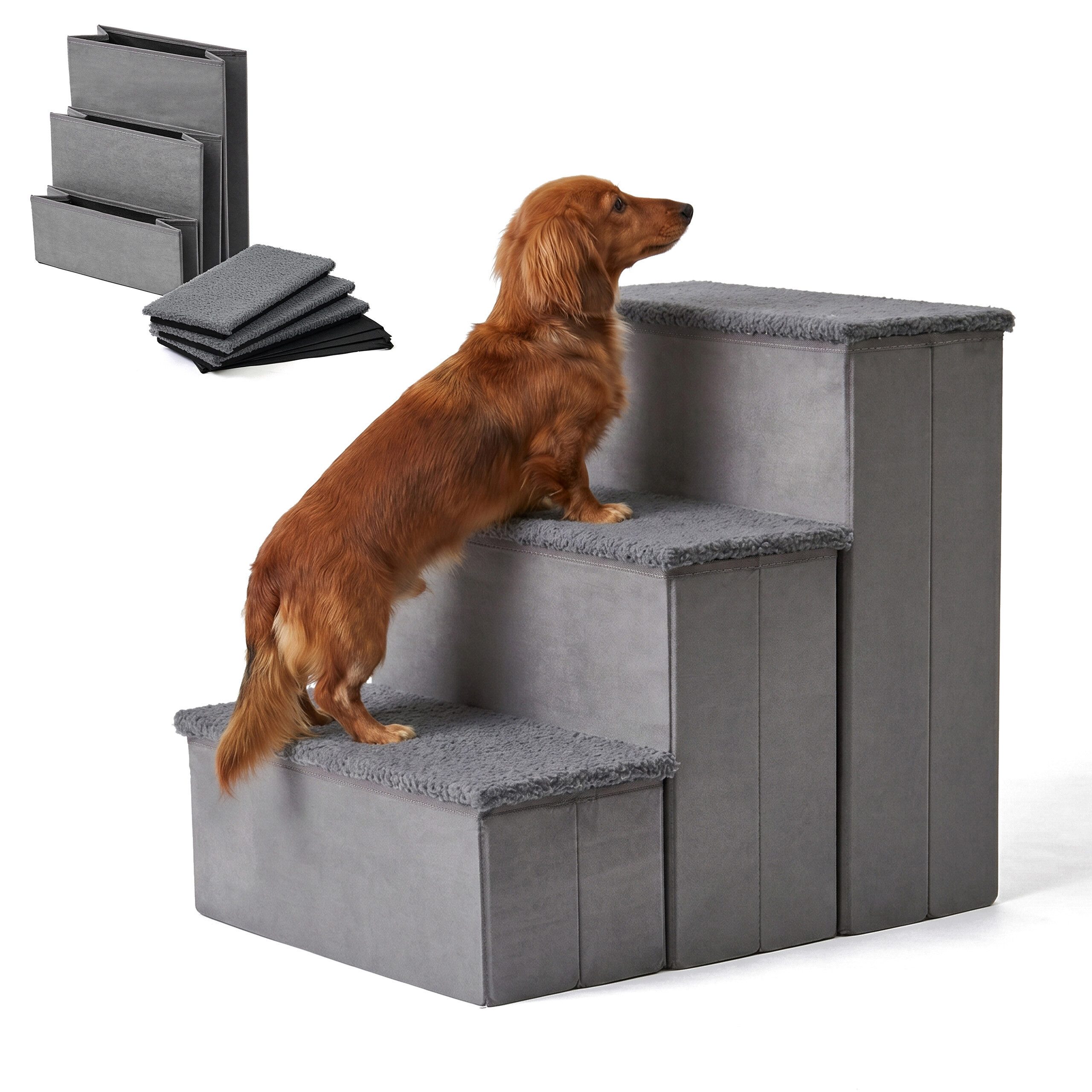 relaxdays Haustiertreppe Faltbare Hundetreppe mit Stauraum (1-St), grau, M