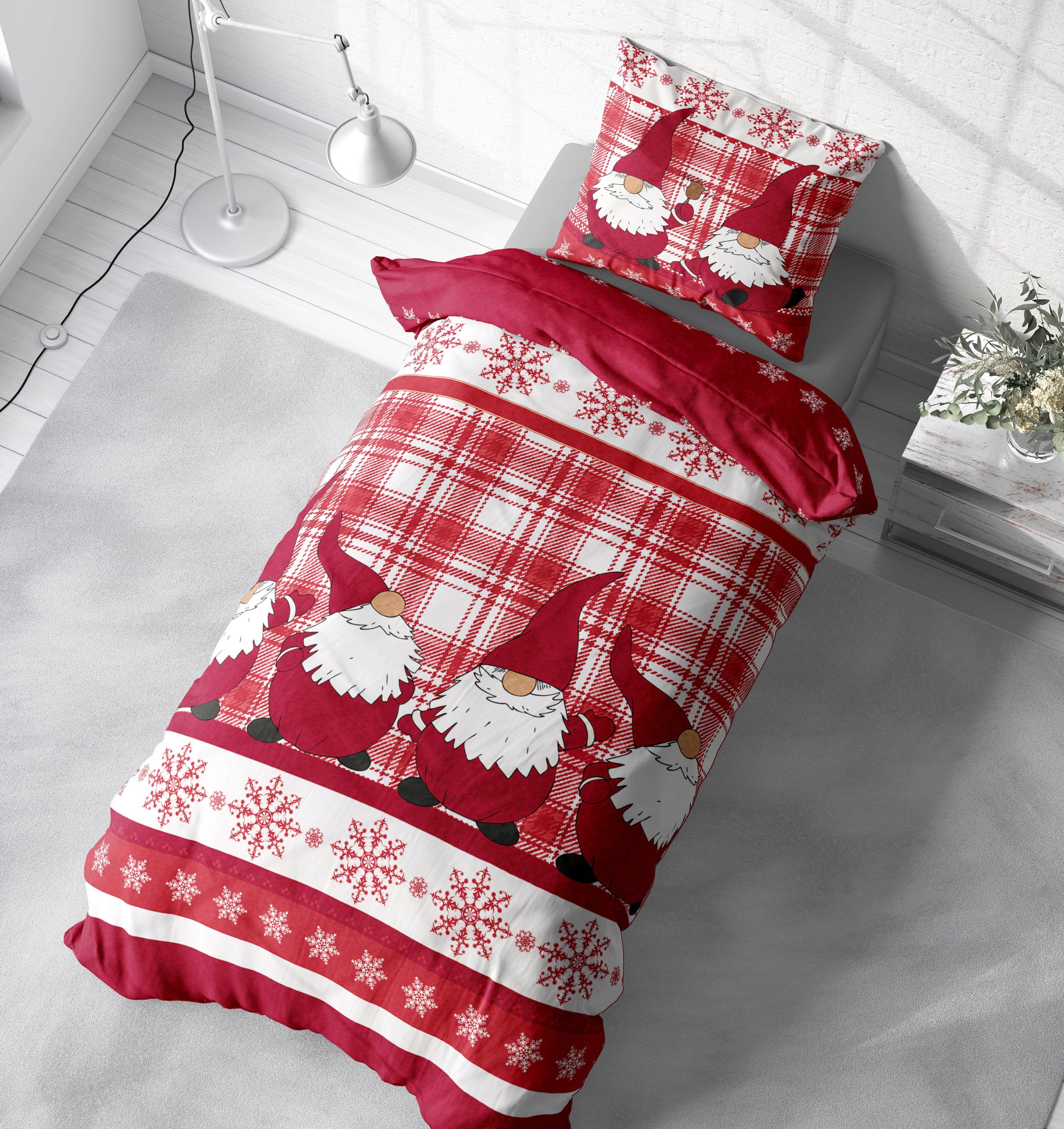 One Home Bettwäsche Winter Thermofleece, Fleece, 4 teilig, Weihnachten Wichtel Christmas, kuschelig flauschig warm weich Modern – Bild 4 von 5
