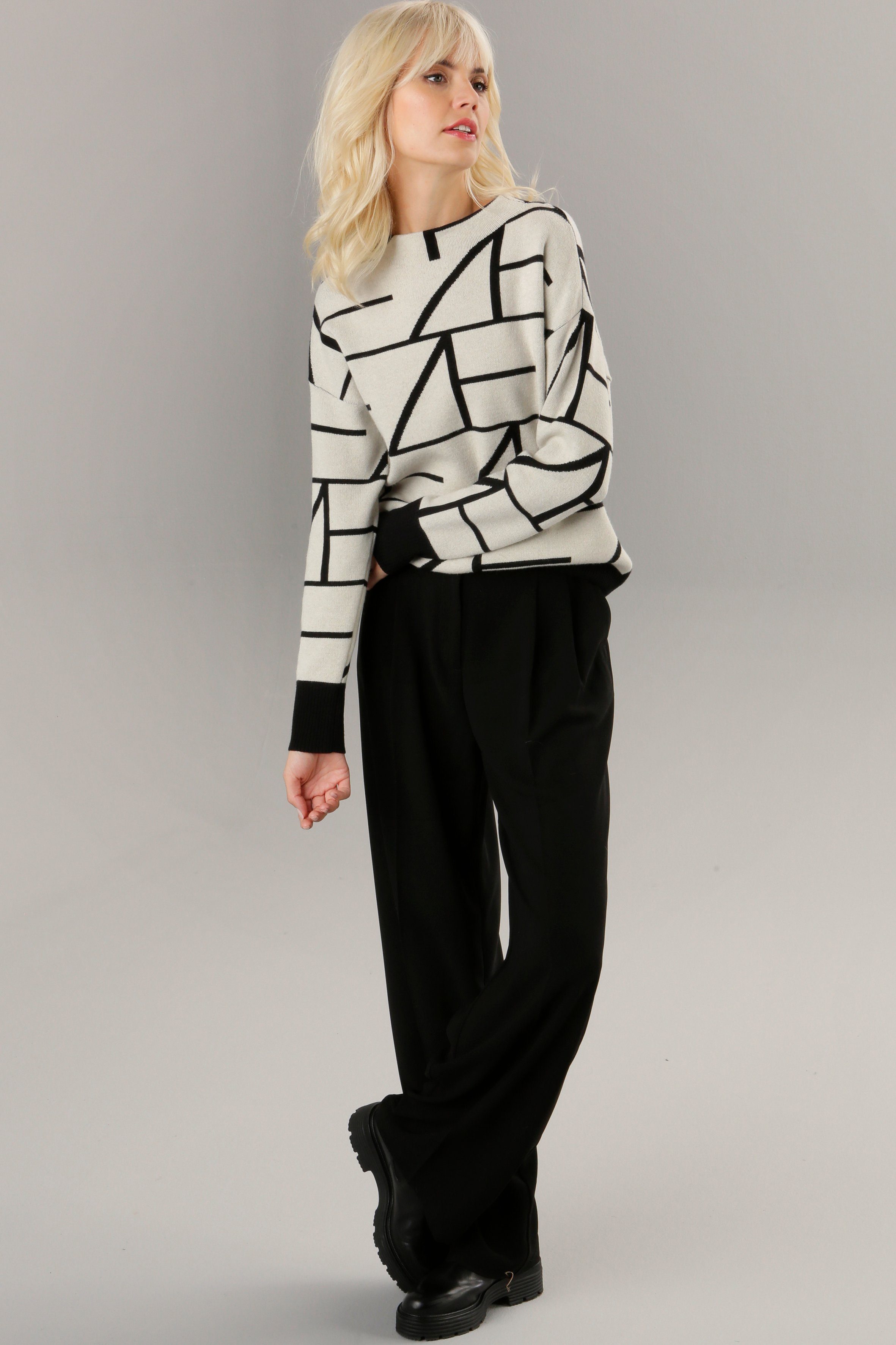 SELECTED elegantem Jacquard-Muster mit Aniston Strickpullover
