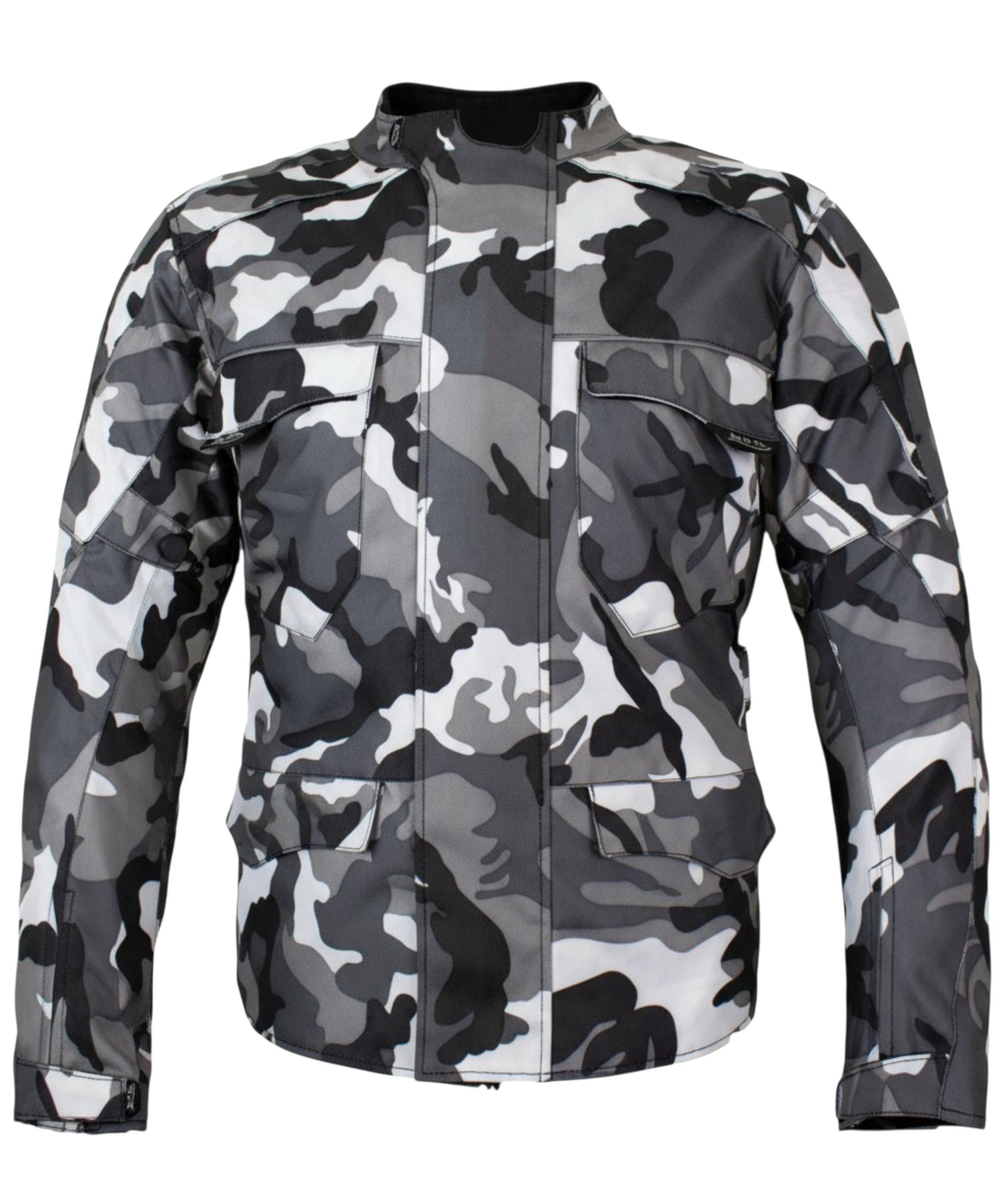 MDM Motorradjacke Motorrad Textiljacke Herren Camo wasserdicht mit Protektoren (Camo Motorradjacke mit Membran, Belüftung und CE-Protektoren) im Camo-Look mit herausnehmbarem Innenfutter