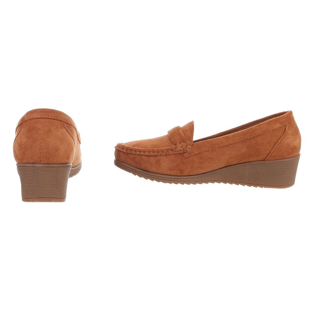 Ital-Design Eleganter Damen Slipper mit Wedge-Sohle und Details Slipper (90482671) Keilabsatz/Wedge Mokassins in Camel – Bild 5 von 5