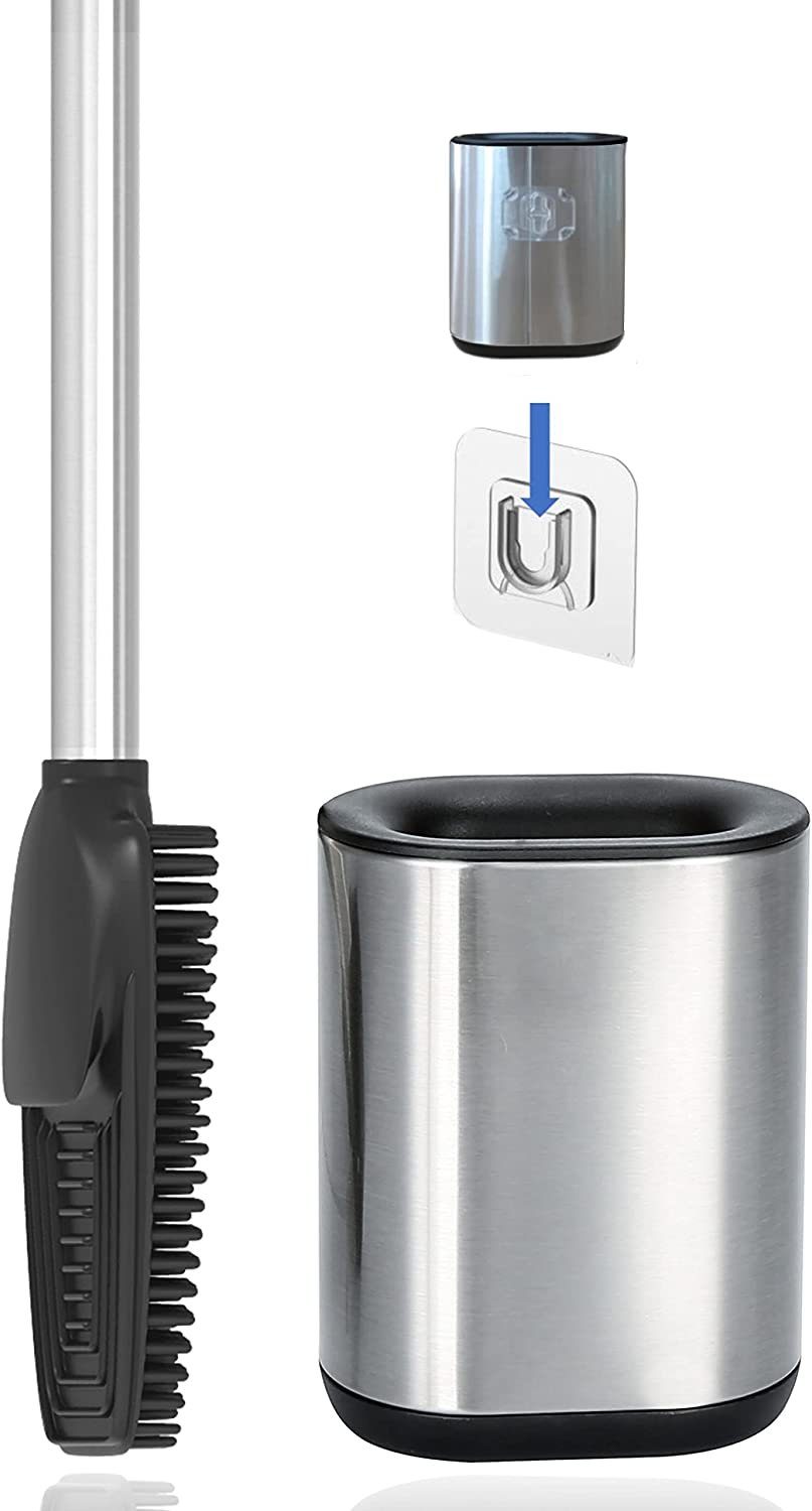 Arteneur WC-Reinigungsbürste 3in1 Toilettenbürste aus Silikon mit WC Bürsten Halter, Badezimmer, Gästebad, WC, auswechselbar, rostfrei, WC-Bürstenhalter inkl. WC Bürste+Stiel