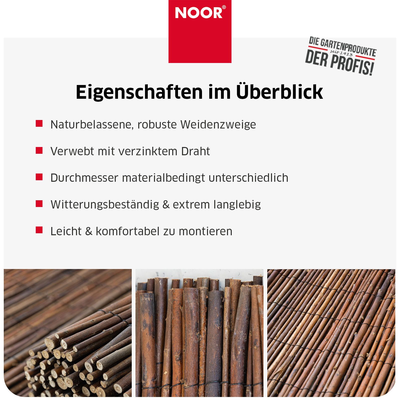 NOOR Sichtschutzzaunmatten Weidenmatte DELUXE - naturnaher Sichtschutz – Bild 4 von 5