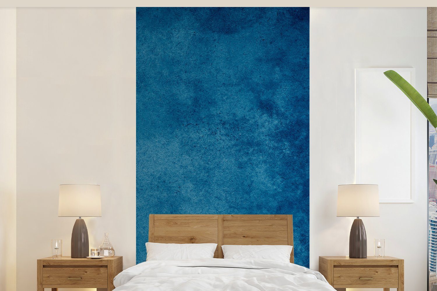 Blau Schlafzimmer MuchoWow Wohnzimmer Fototapete bedruckt, (2 für Beton - Industriell, Vintage Matt, Strukturiert - Fototapete - Küche, Vliestapete - St),