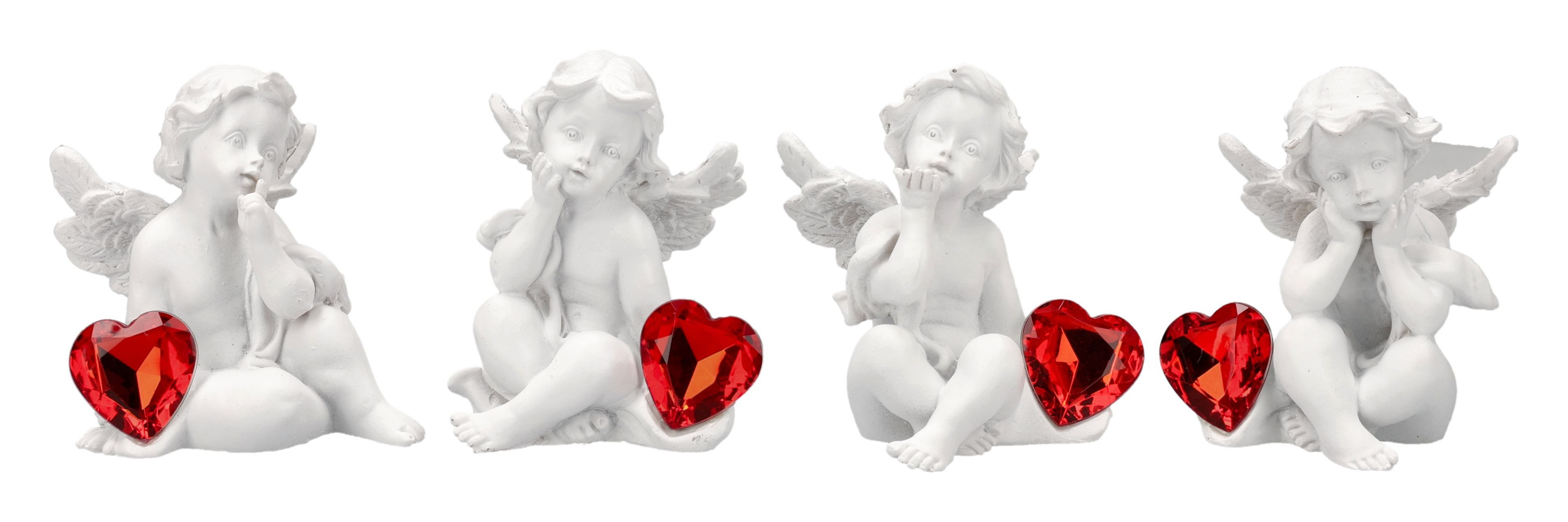 Figuren Shop GmbH Dekofigur Engel Фигурки Set – 4 Putten Statue mit Herz Schmuckstein 8 cm Deko