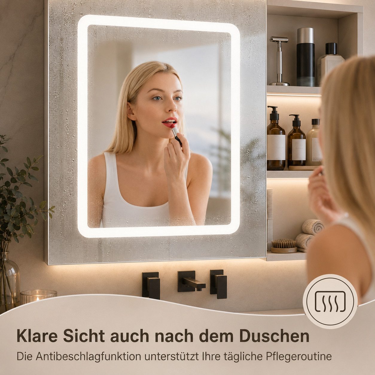 Simurq Badezimmerspiegelschrank Badspiegelschrank 60 cm, 3 Lichtfarben, Antibeschlag (Einzelartikel, 1-teilig) 3 Lichtfarben, Antibeschlag, offenes Regal – Bild 4 von 5