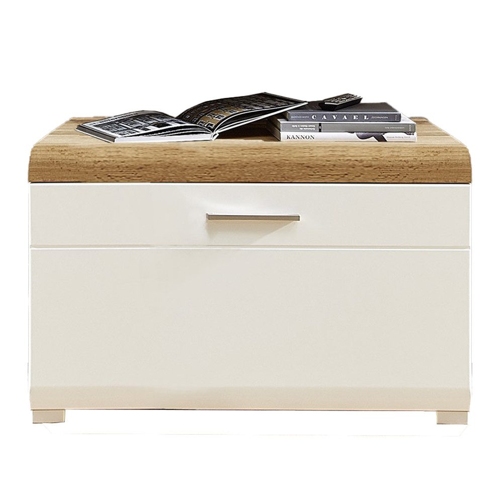 Lomadox Lowboard FARO-36, weiß Schubkasten 80 cm breit Deckplatte Eiche Altholz 80/51/47 cm