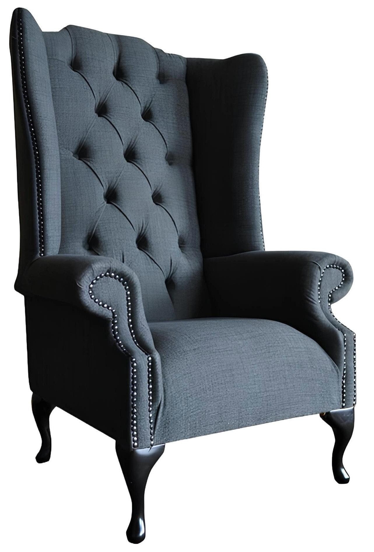 Xlmoebel Ohrensessel Polstersessel Chesterfield-Design in Grau aus Textilstoff (1-St., Sessel), Hergestellt in Europa