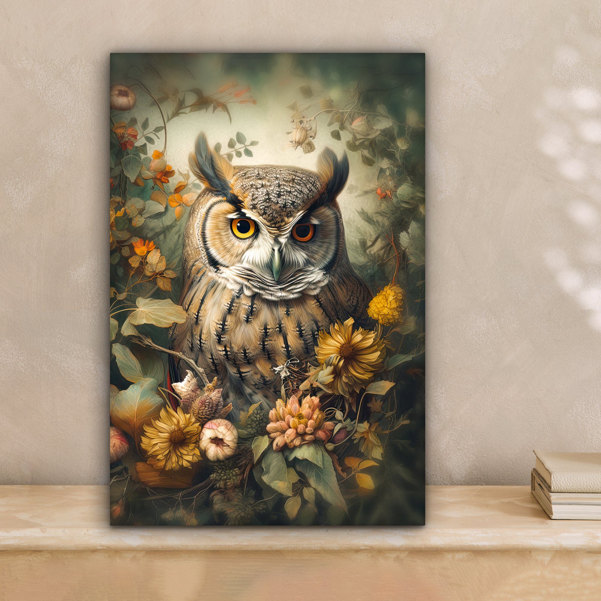 OneMillionCanvasses® Leinwandbild Eule - Vögel - Blumen - Natur, Fotodruck günstig online kaufen