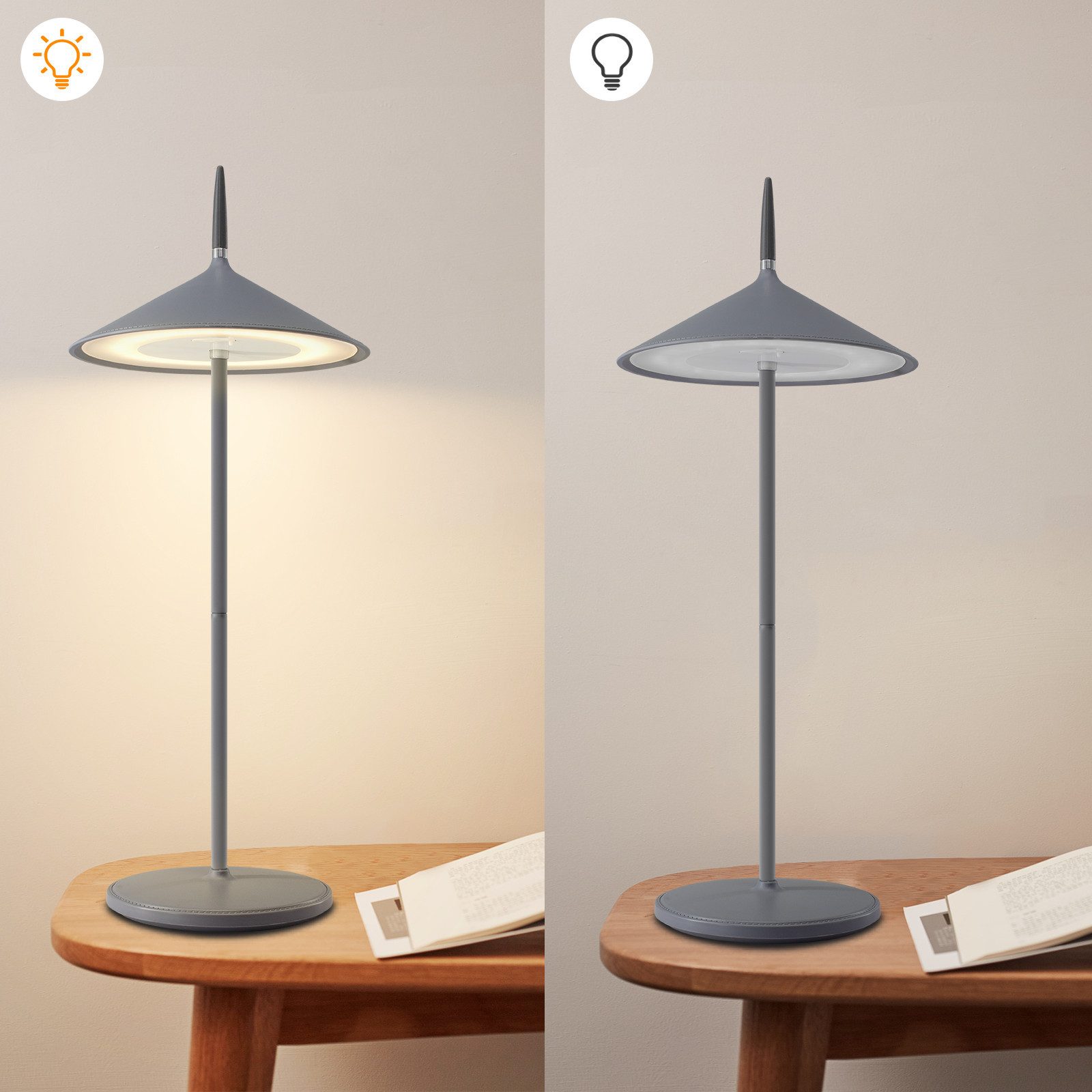 ZMH LED Tischleuchte Kabellos Aufladbar Touch Dimmbar Modern Aussentischleuchte Garten, Augenschutz, Einfache Installtion, LED fest integriert, 3000-6500K, 1800mhA Nachttischlampe USB für Esstisch
