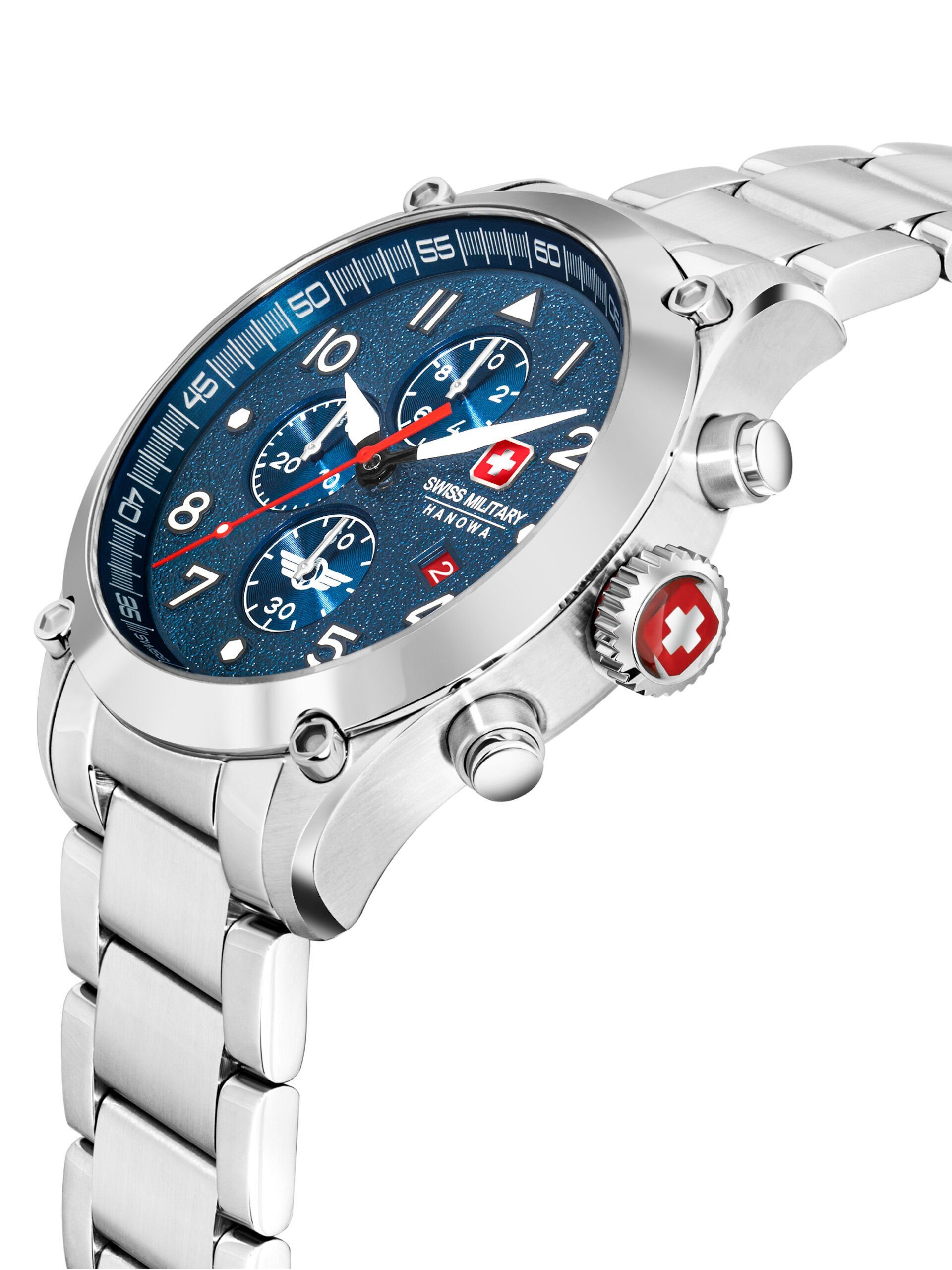 hochwertigem Edelstahl-Armband Hanowa Chronograph Blau Military mit Swiss NIGHTFLIGHTER,