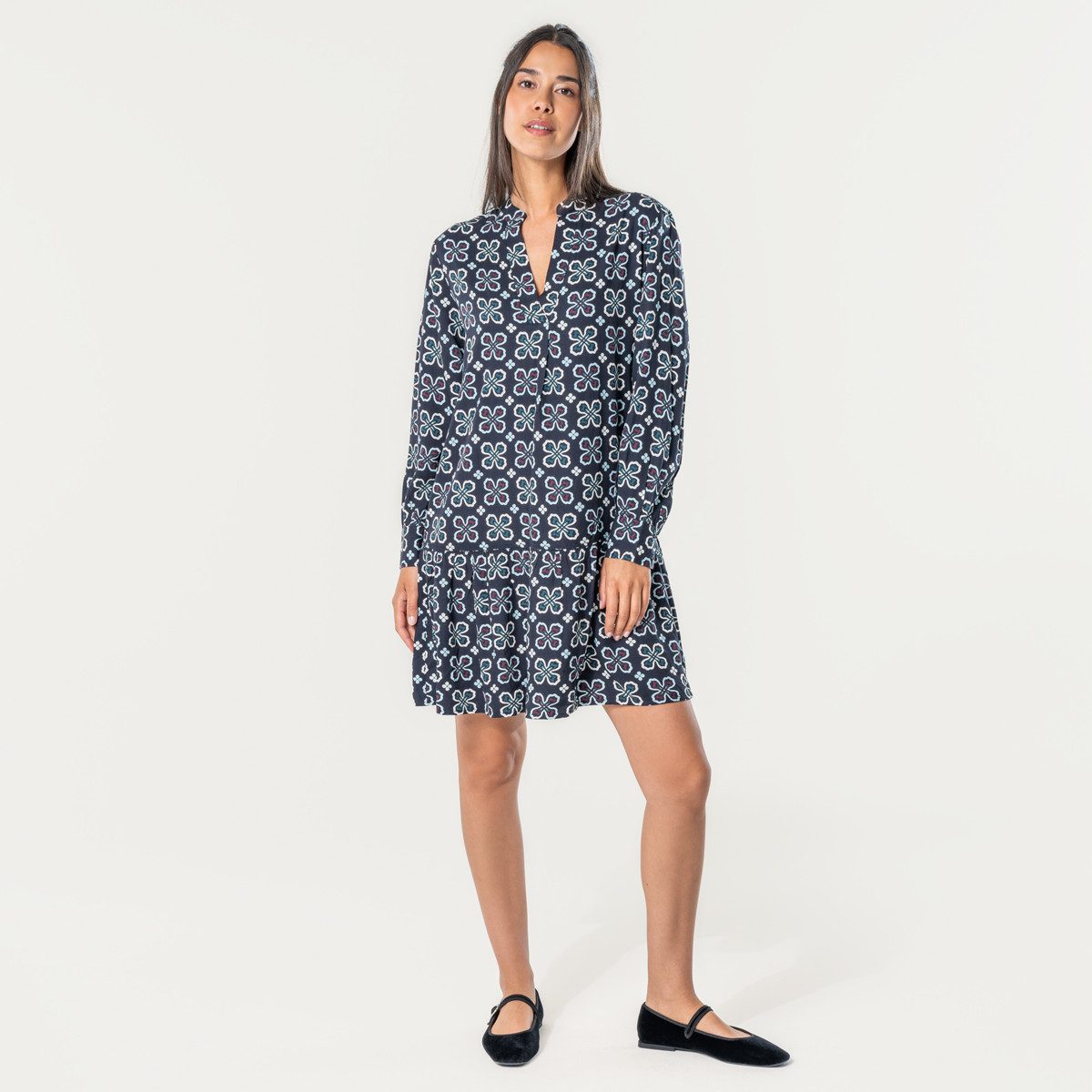 LIVING CRAFTS Midi dress SOLENNE Straight Fit with flounce for an elegant silhouette