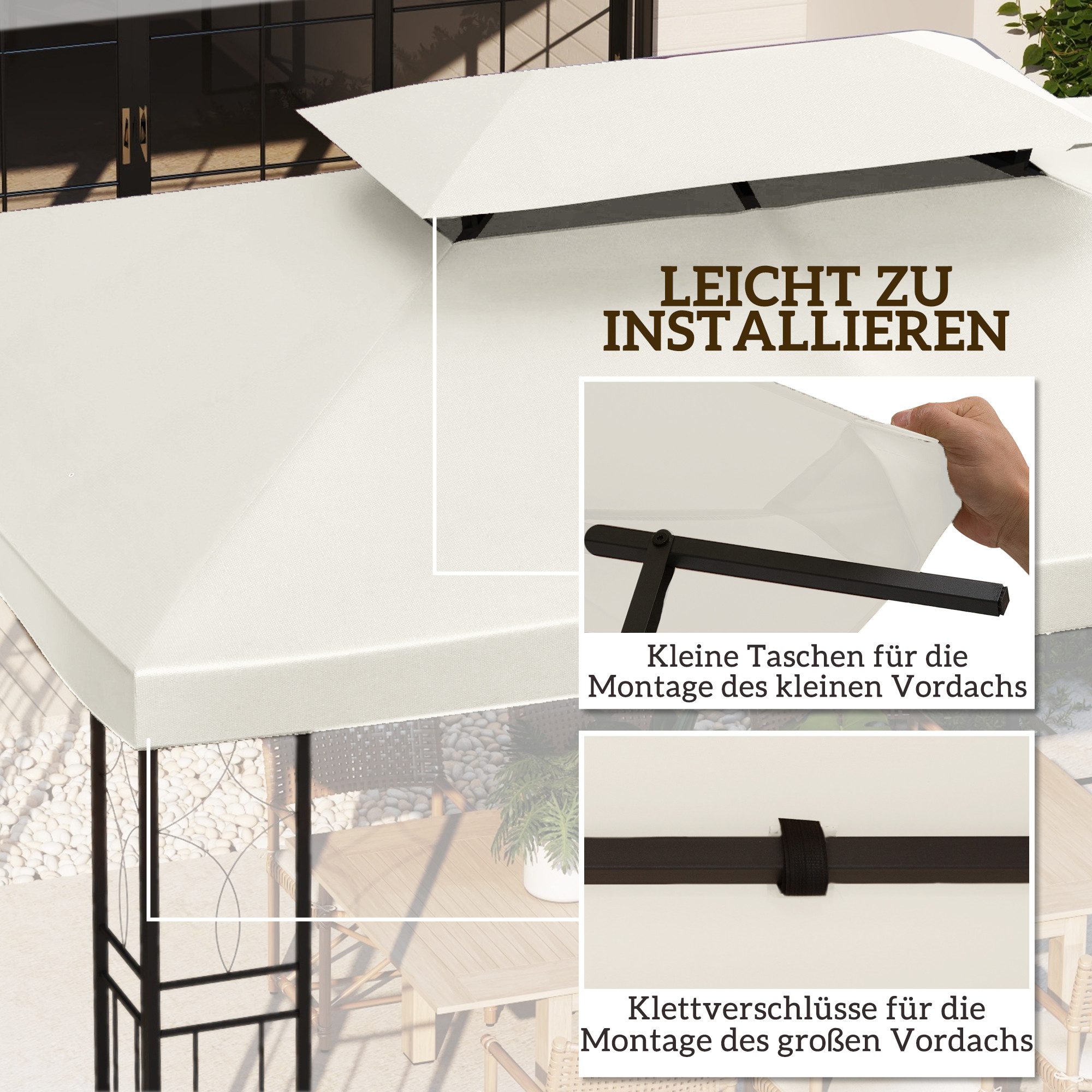 Outsunny Pavillon-Ersatzdach Ersatzdach 3 x 4 m wasserabweisend Pavillondach mit Doppeldach, 180 g/m², 400 x 400 cm (Ersatzdach, Gartenpavillonersatzdach), für  – Bild 4 von 5