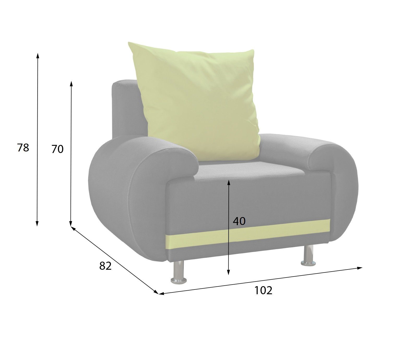 Fun Möbel Sessel Clubsessel MIKA oder Anthrazit-Limette 3-1-1-Set erhältlich) auch Sofa 1 3er (inkl. Rückenkissen, als