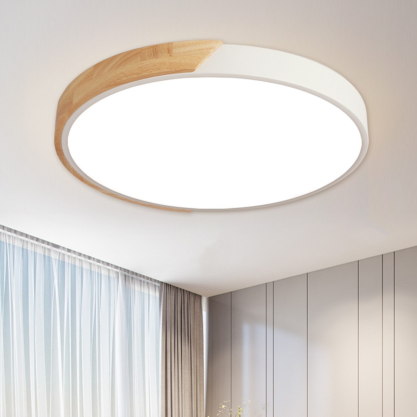 style home LED Deckenleuchte Runde Deckenlampe aus Holz & Metall, dimmbar m günstig online kaufen