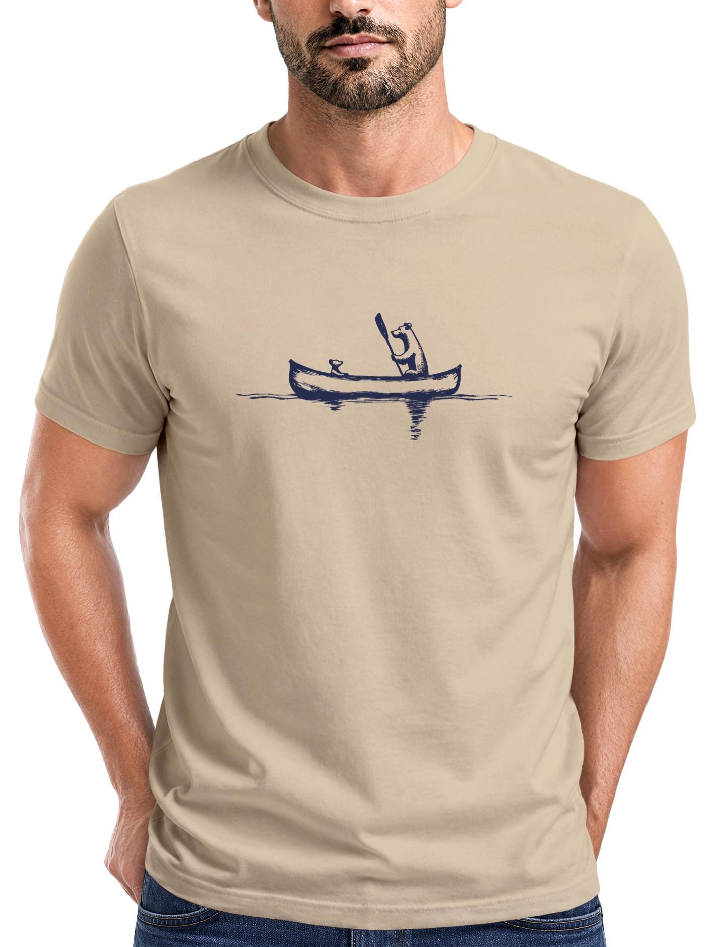Neverless Print-Shirt Herren T-Shirt Bär Familie Kanu Outdoor Fashion Streetstyle Neverless® mit Print