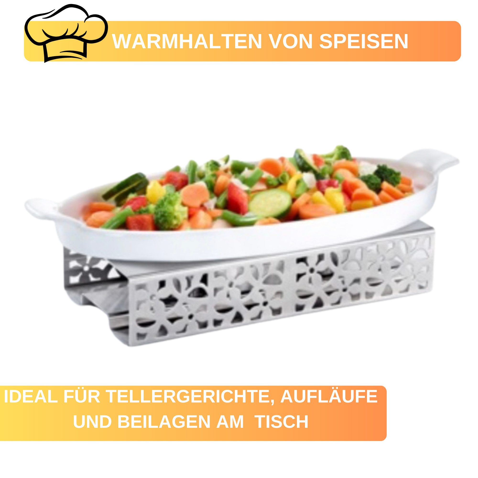 Thiru Stövchen Speisenwärmer - Mit 2 Teelichthaltern - Edelstahl - Stapelbar, (1-tlg)